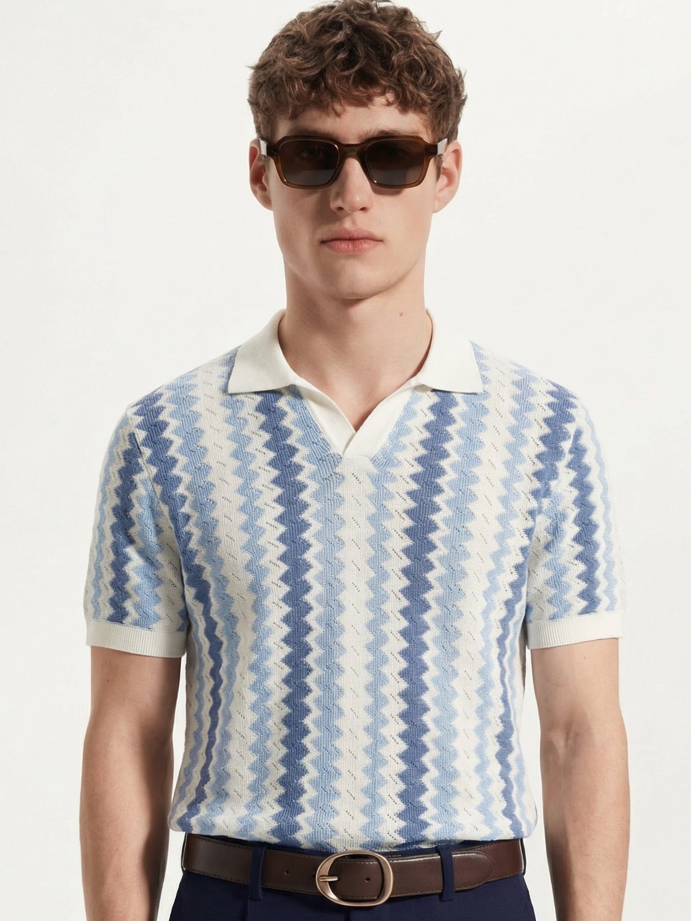 Highlander Men Off White Self Design Polo Collar T-Shirt - Off White - Image 1