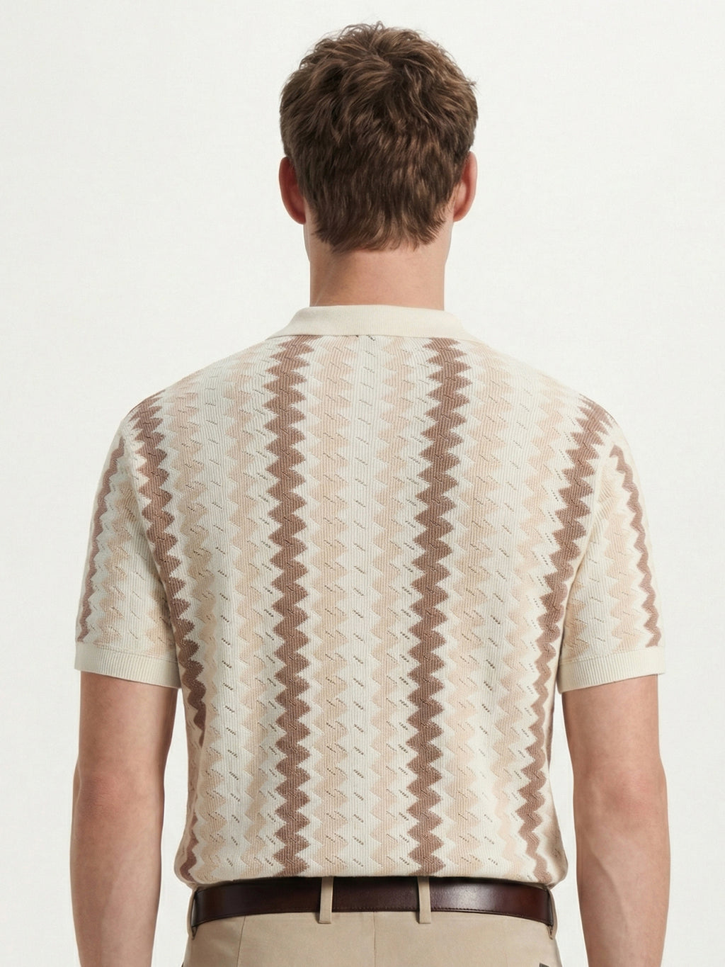 Highlander Men Beige Self Design Polo Collar T-Shirt - Beige - Image 3