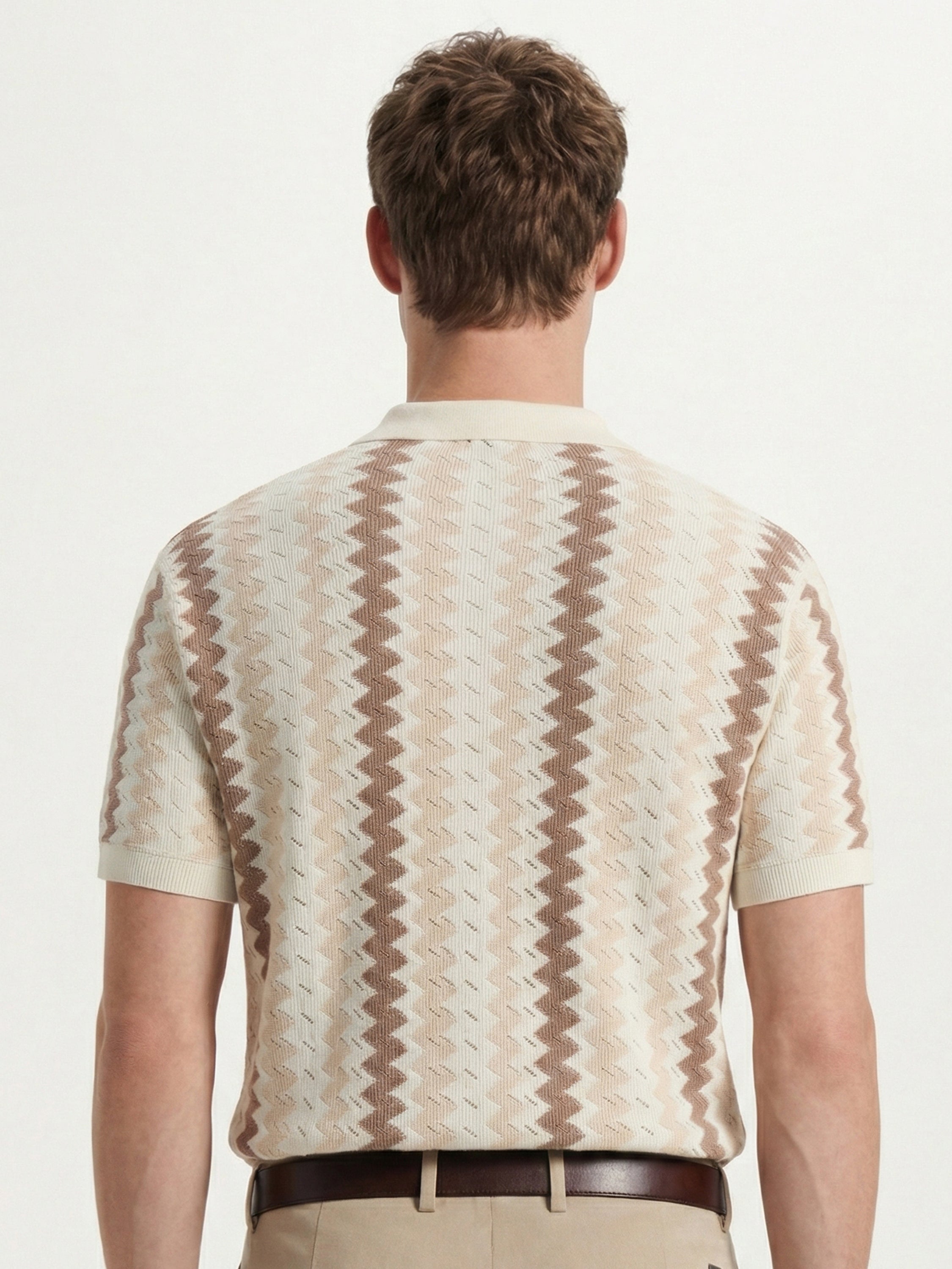 Highlander Men Beige Self Design Polo Collar T-Shirt - Beige - Image 3