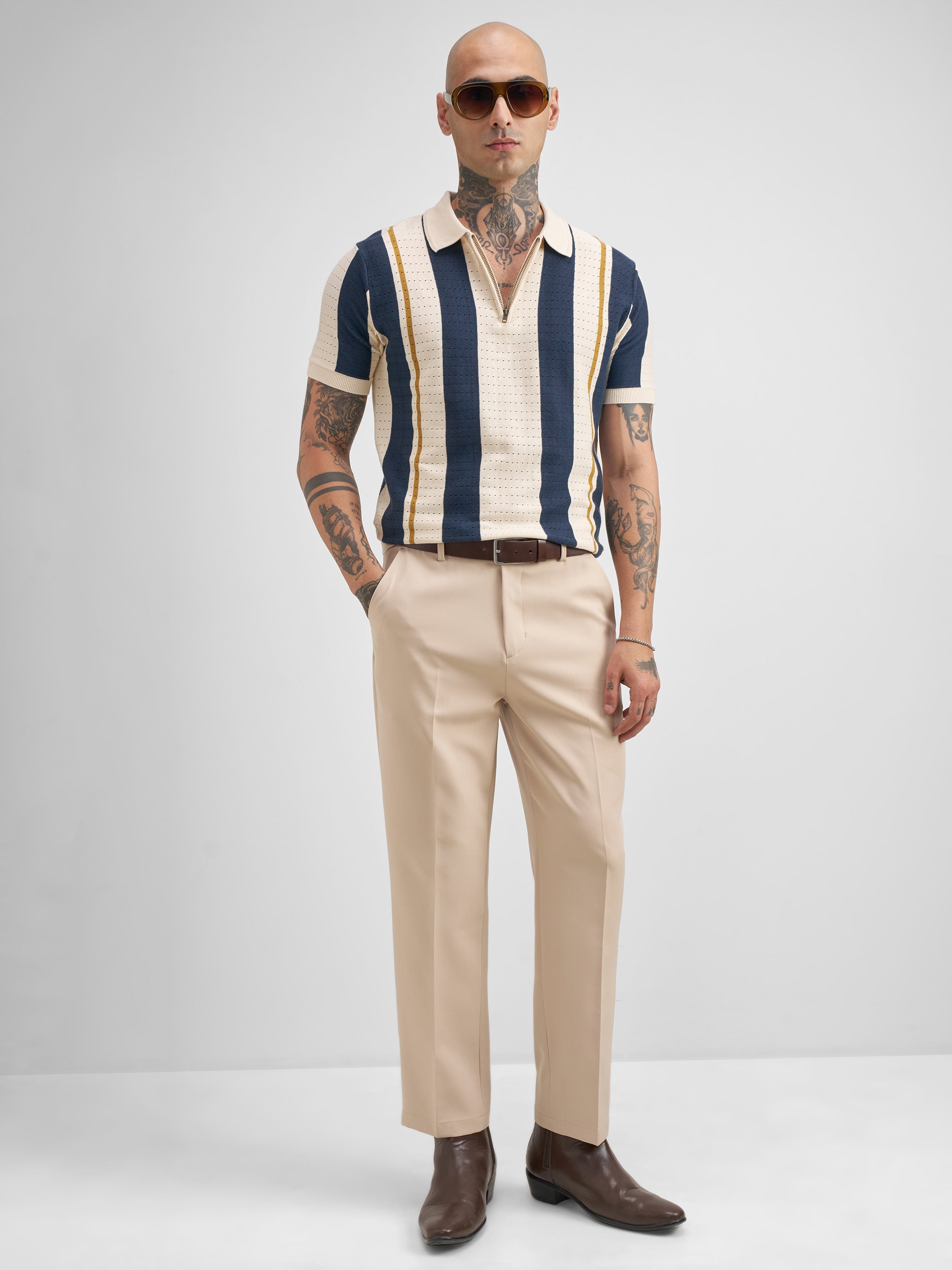 Highlander Men Cream Self Design Polo Collar T-Shirt - Cream - Image 2
