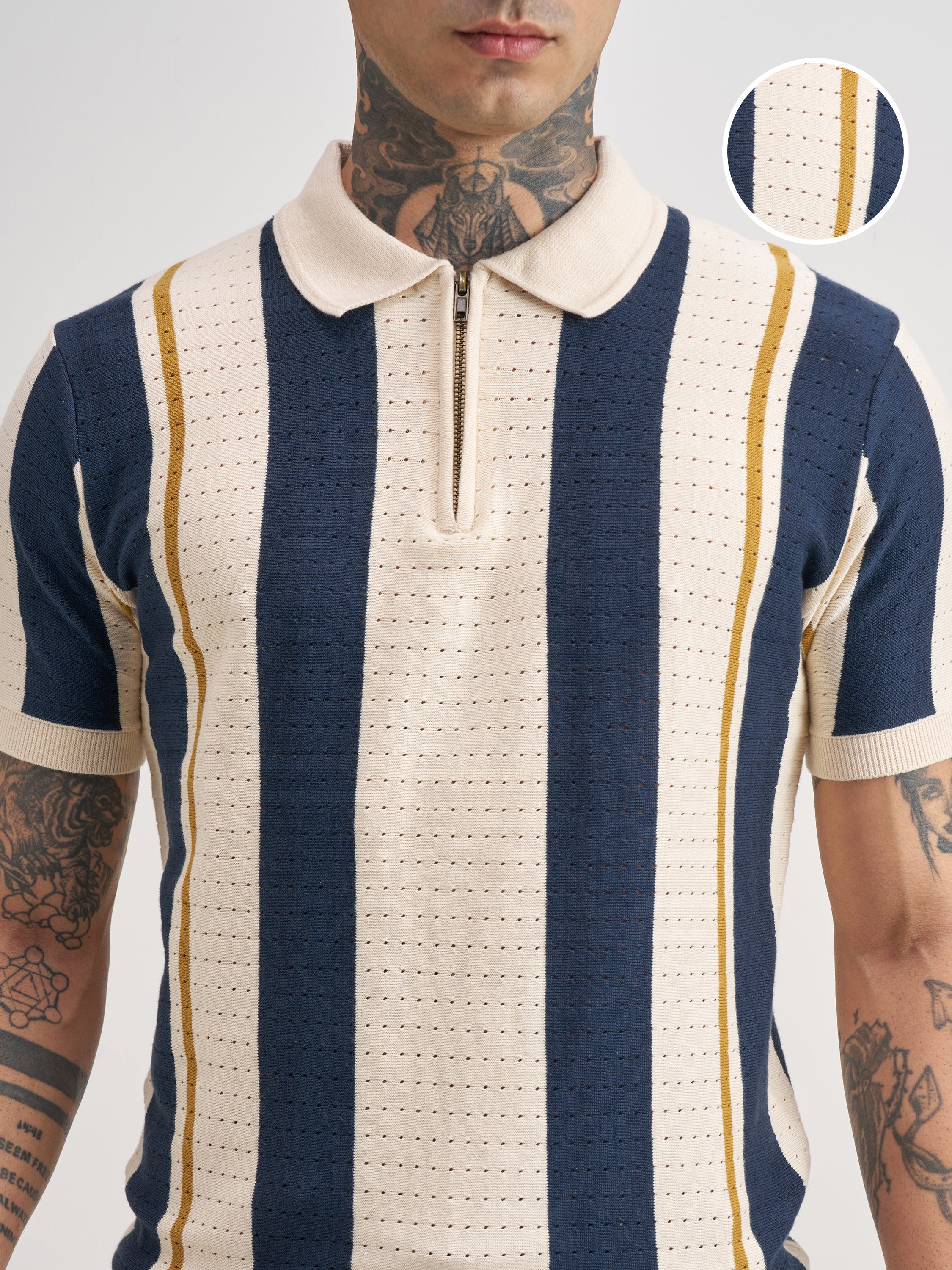 Highlander Men Cream Self Design Polo Collar T-Shirt - Cream - Image 5