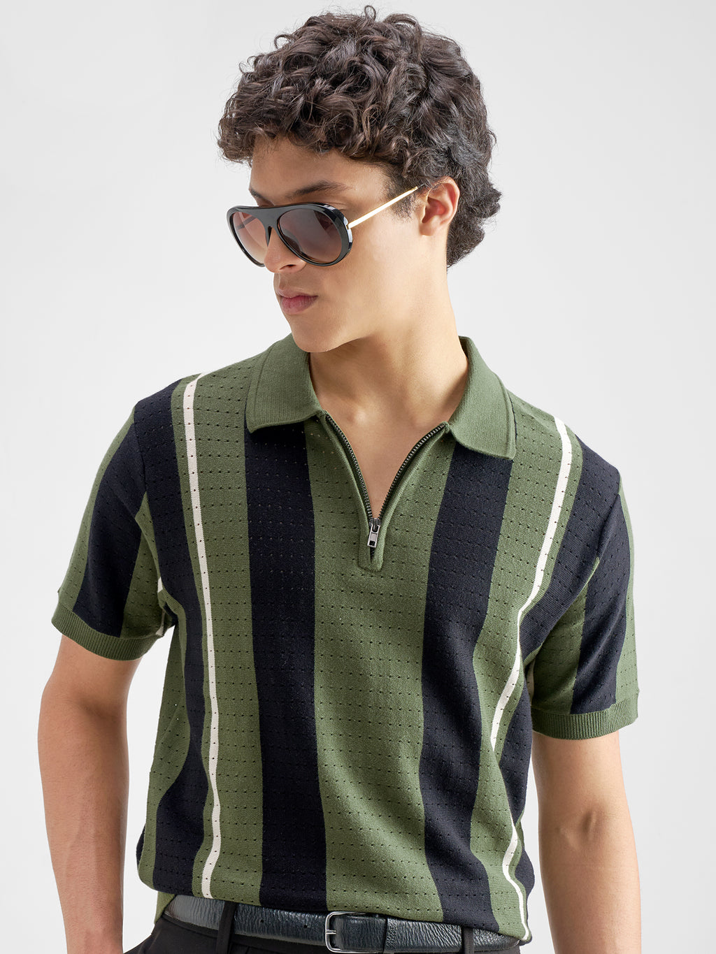 Highlander Men Olive Self Design Polo Collar T-Shirt - Olive - Image 1