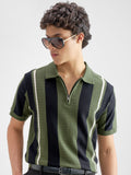 Highlander Men Olive Self Design Polo Collar T-Shirt - Olive - Image 1