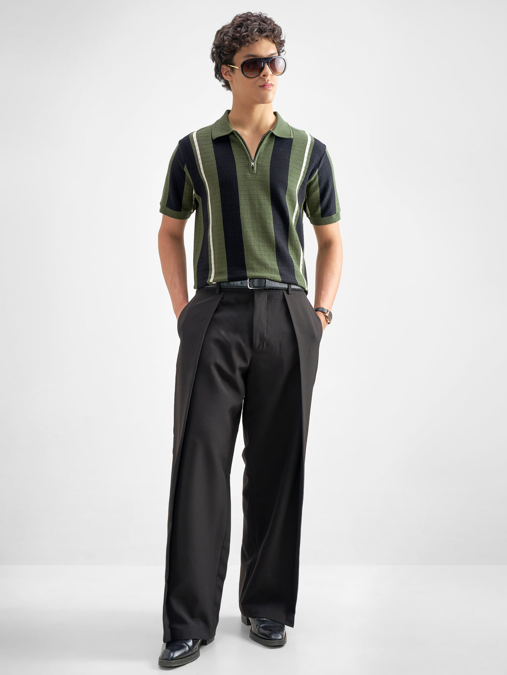 Highlander Men Olive Self Design Polo Collar T-Shirt - Olive - Image 2