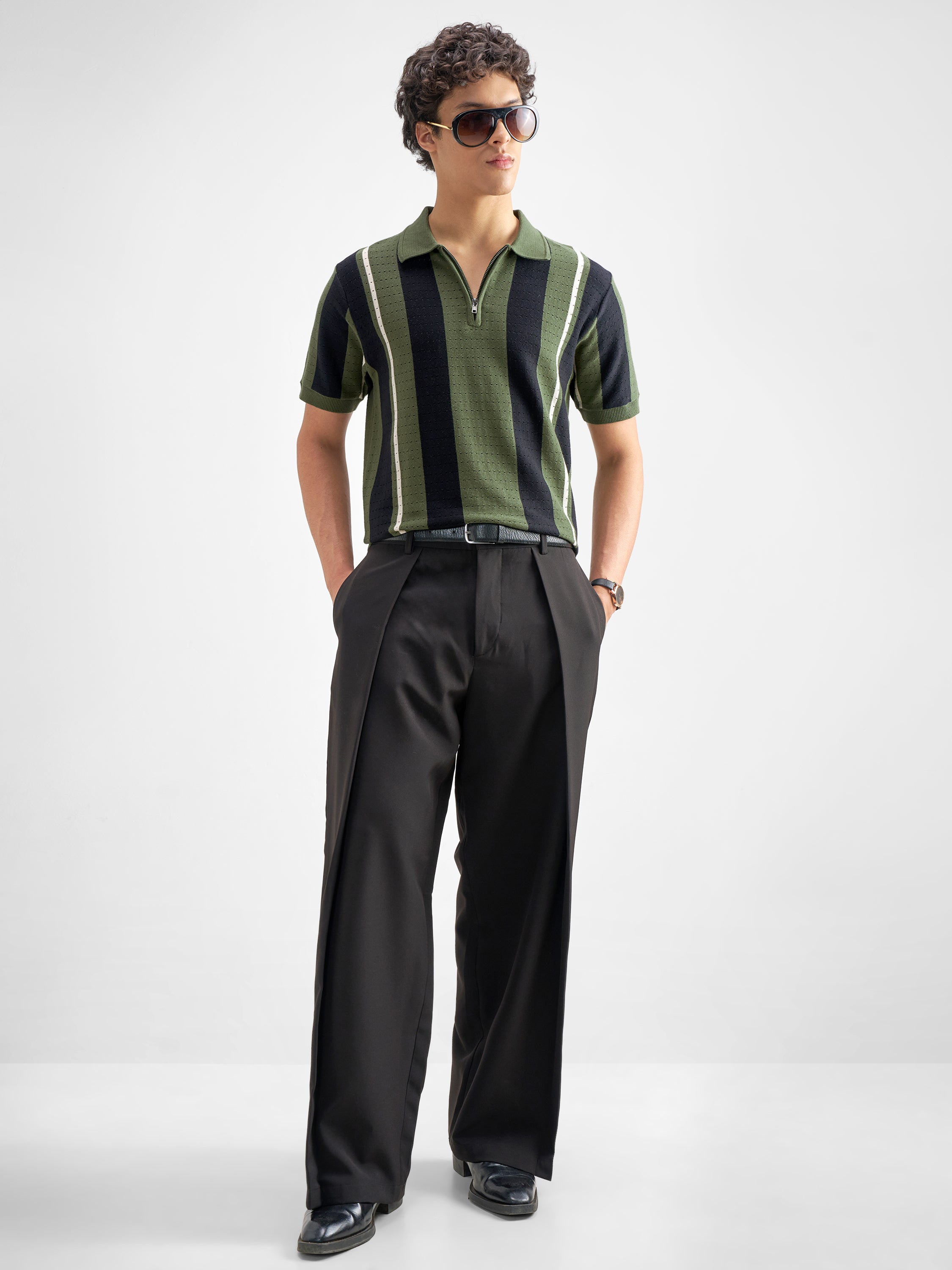 Highlander Men Olive Self Design Polo Collar T-Shirt - Olive - Image 2