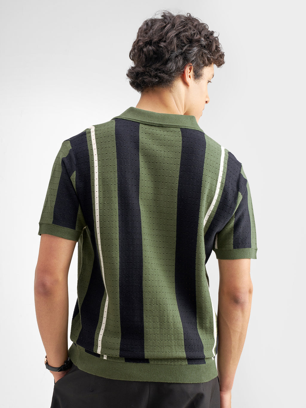 Highlander Men Olive Self Design Polo Collar T-Shirt - Olive - Image 3