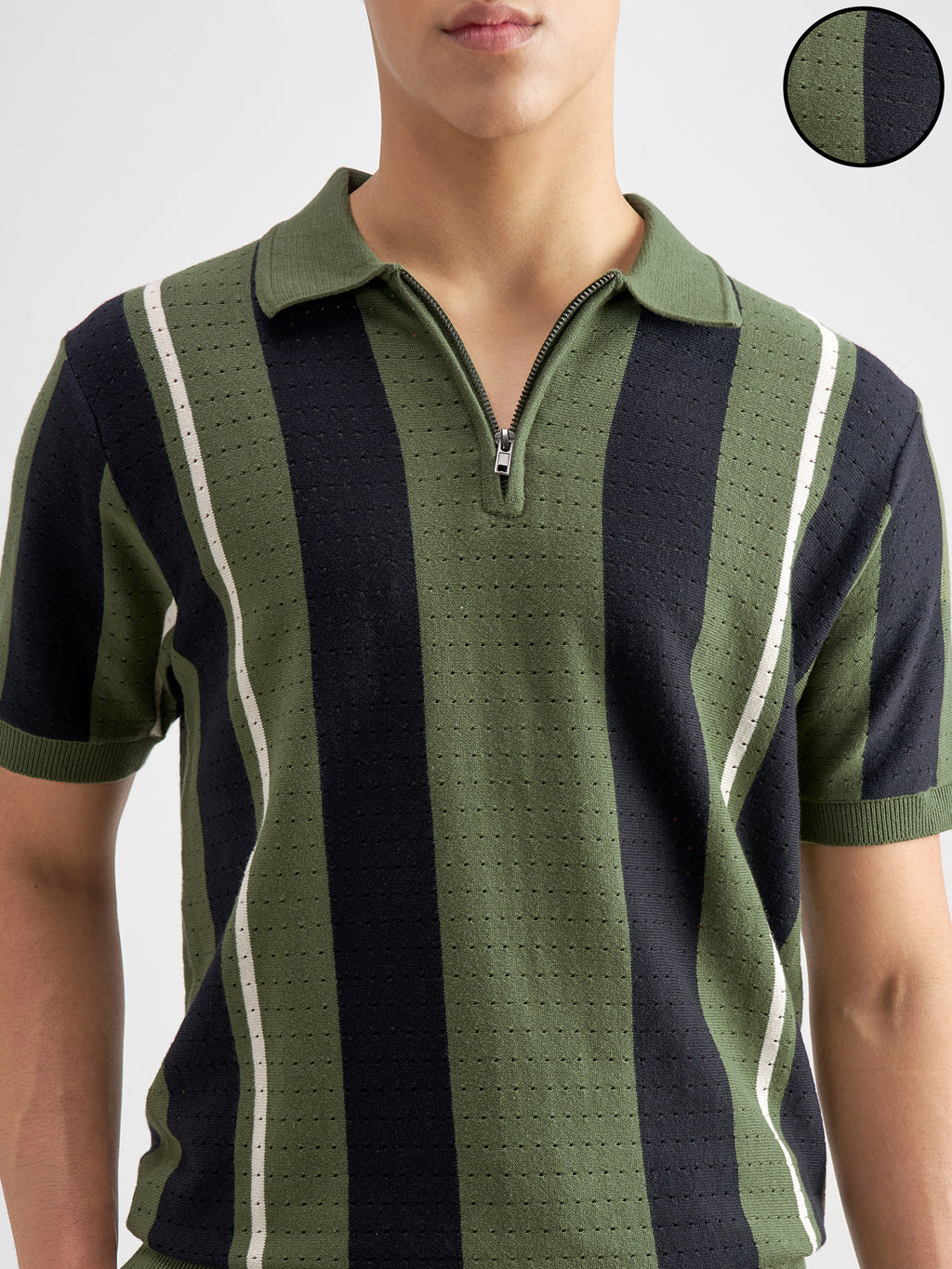 Highlander Men Olive Self Design Polo Collar T-Shirt - Olive - Image 5