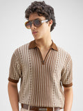 Highlander Men Brown Self Design Polo Collar T-Shirt - Brown - Image 1