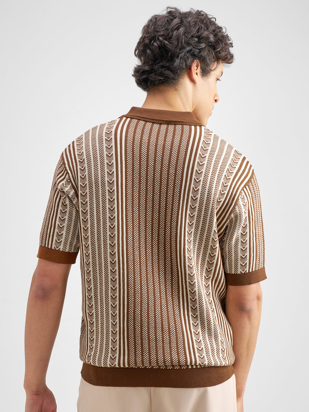Highlander Men Brown Self Design Polo Collar T-Shirt - Brown - Image 3