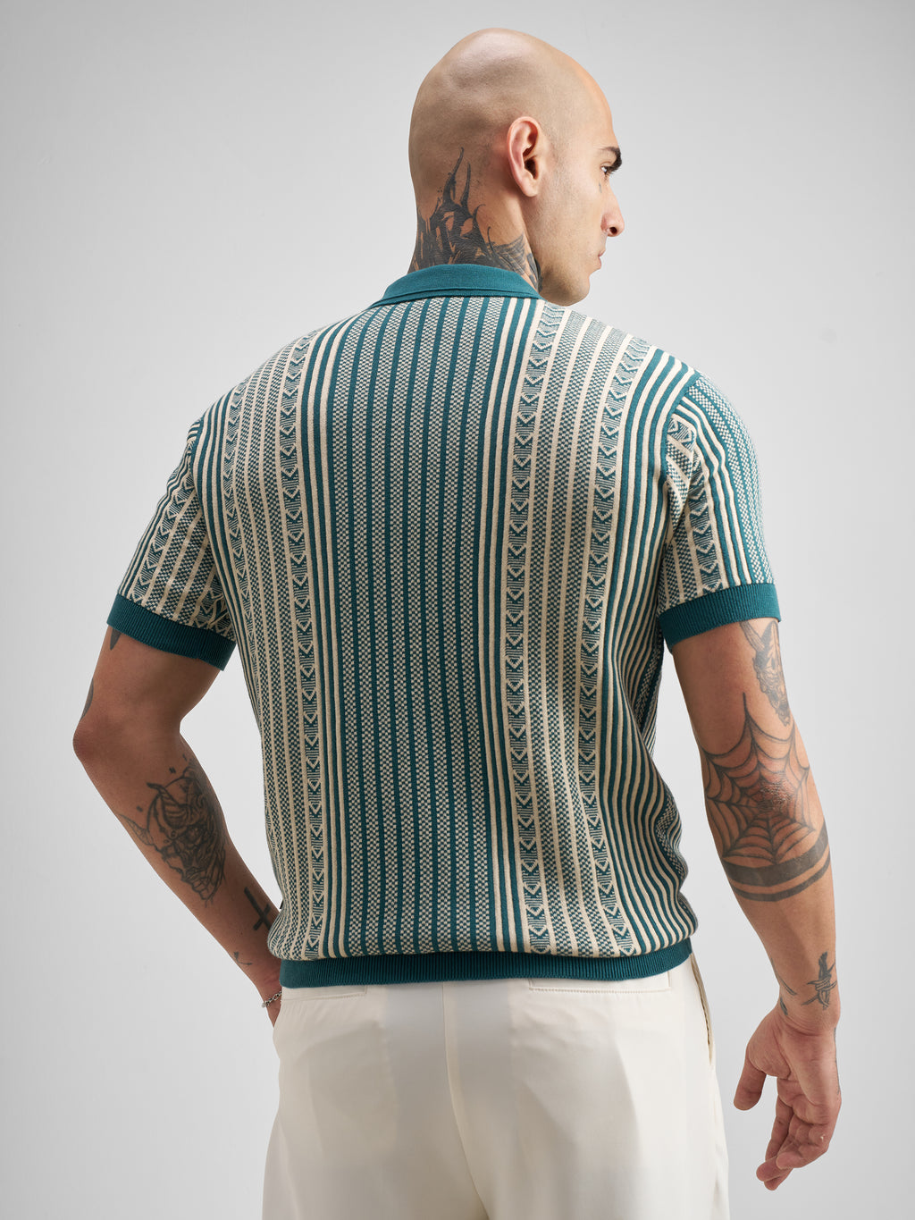 Highlander Men Teal Self Design Polo Collar T-Shirt - Teal - Image 3
