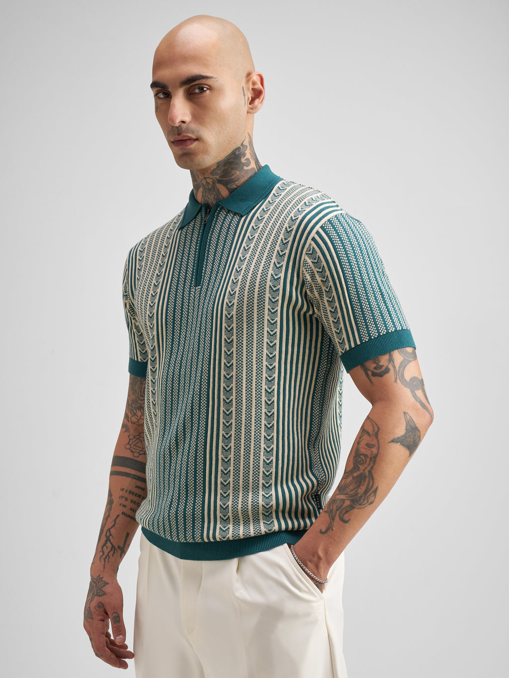 Highlander Men Teal Self Design Polo Collar T-Shirt - Teal - Image 4