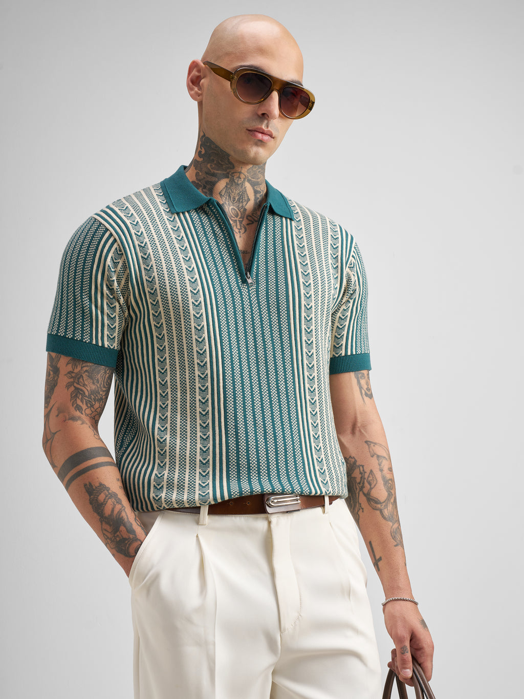 Highlander Men Teal Self Design Polo Collar T-Shirt - Teal - Image 6
