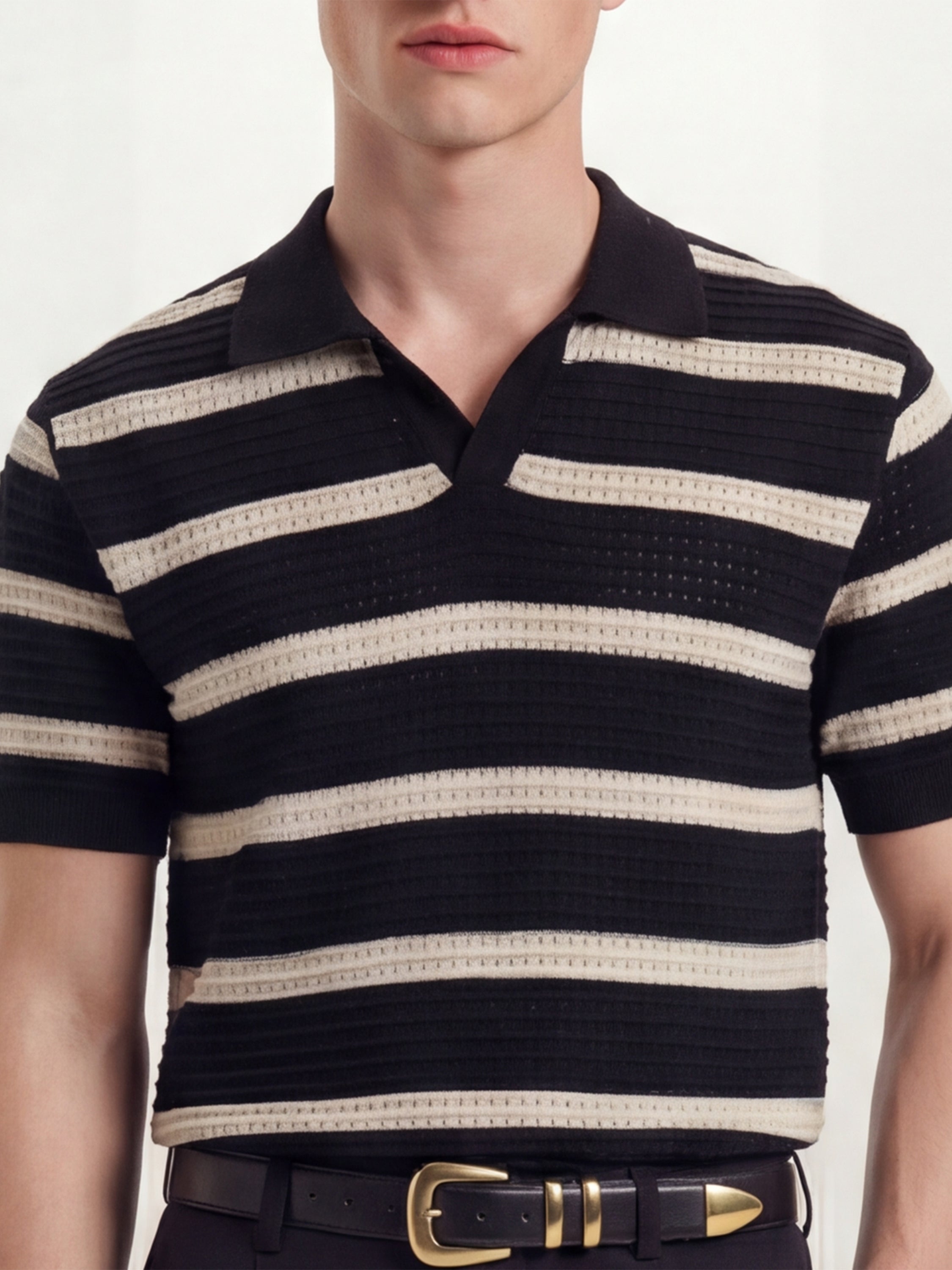 Highlander Men Black Self Design Polo Collar T-Shirt - Black - Image 5