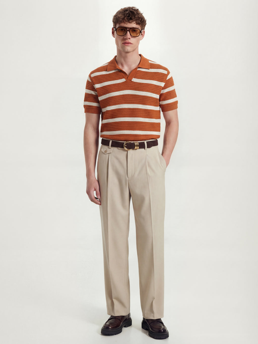 Highlander Men Rust Self Design Polo Collar T-Shirt - Rust - Image 2