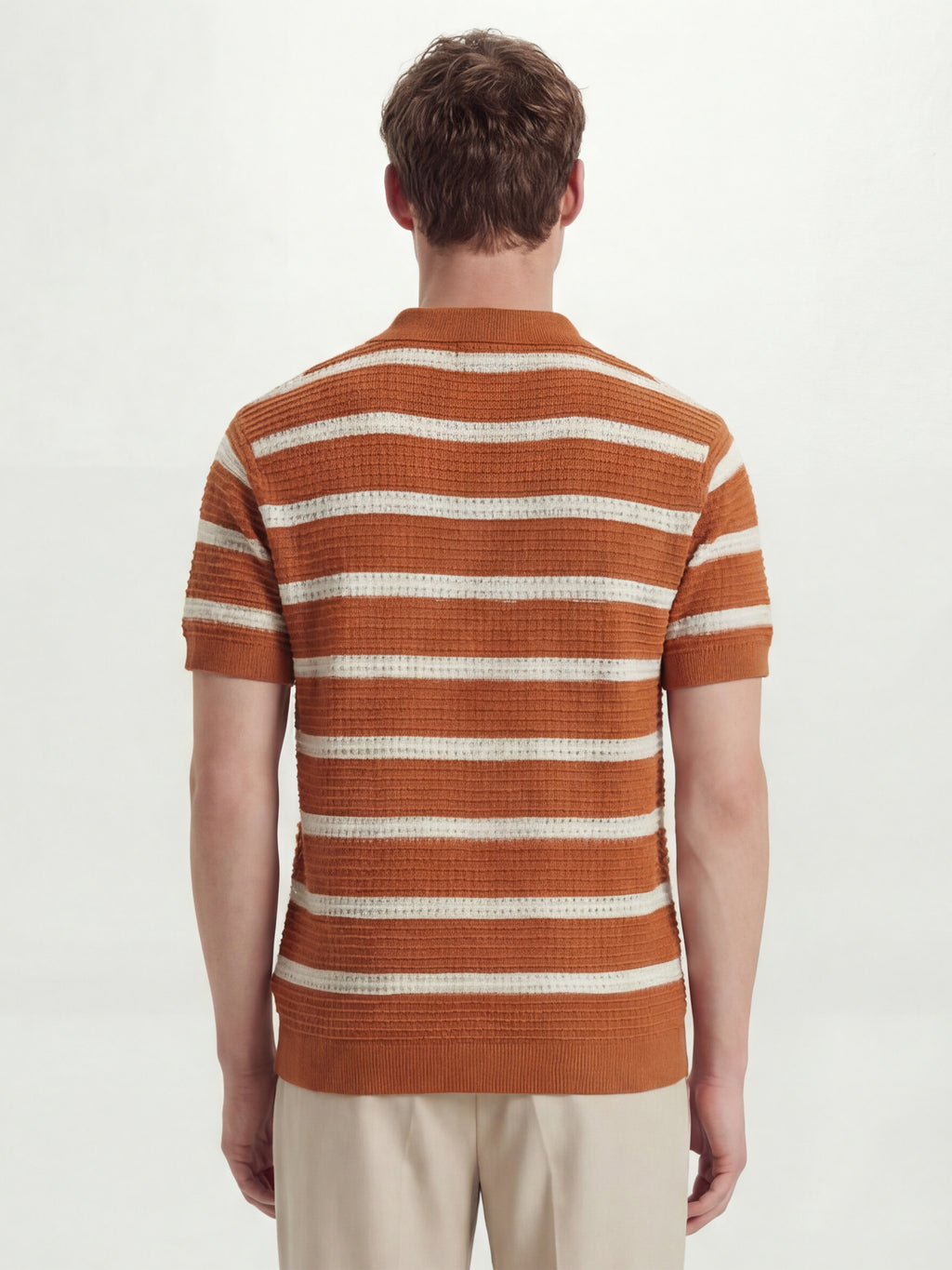 Highlander Men Rust Self Design Polo Collar T-Shirt - Rust - Image 3