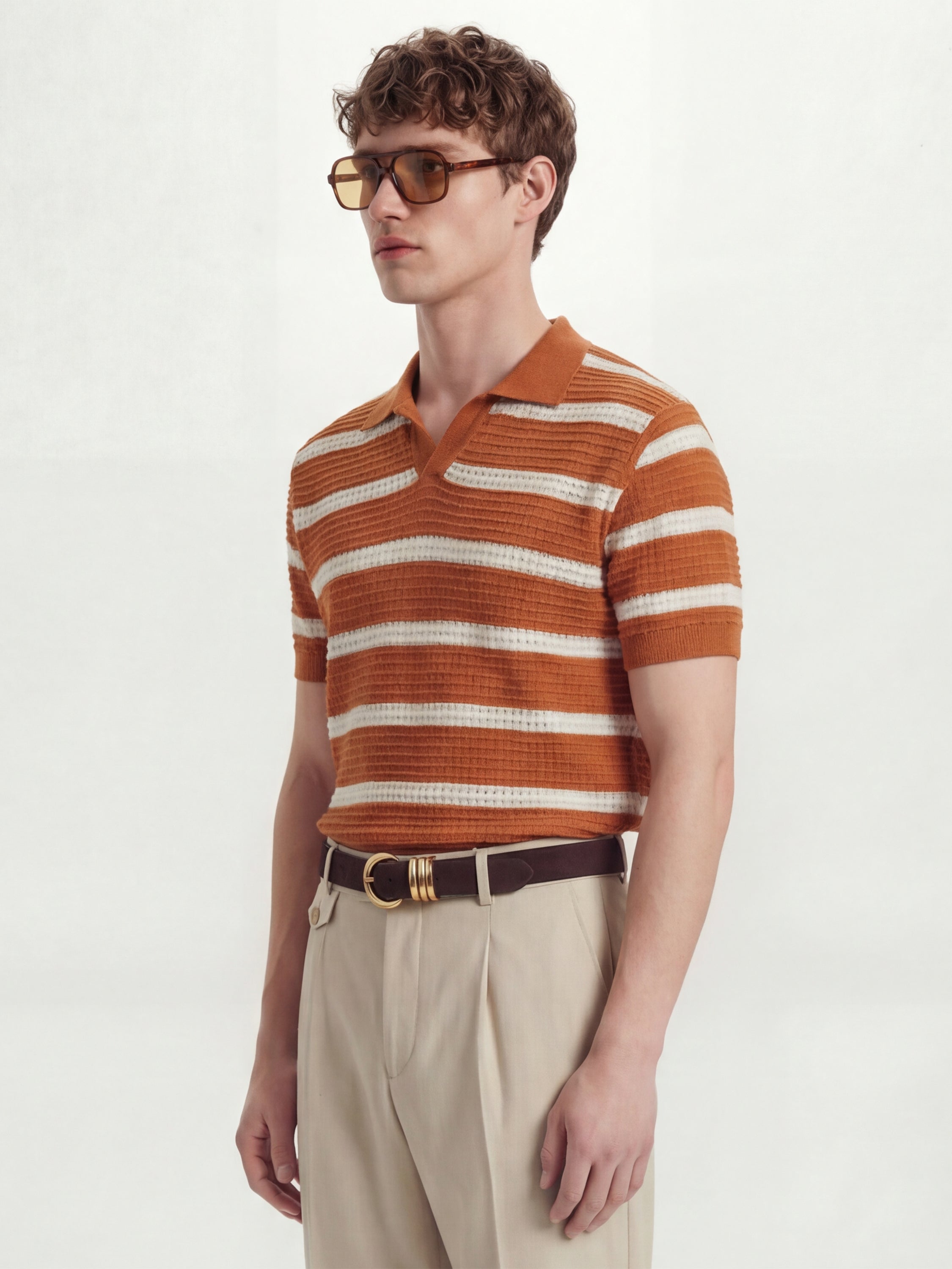 Highlander Men Rust Self Design Polo Collar T-Shirt - Rust - Image 4