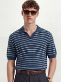 Highlander Men Navy Blue Self Design Polo Collar T-Shirt - Navy Blue - Image 1