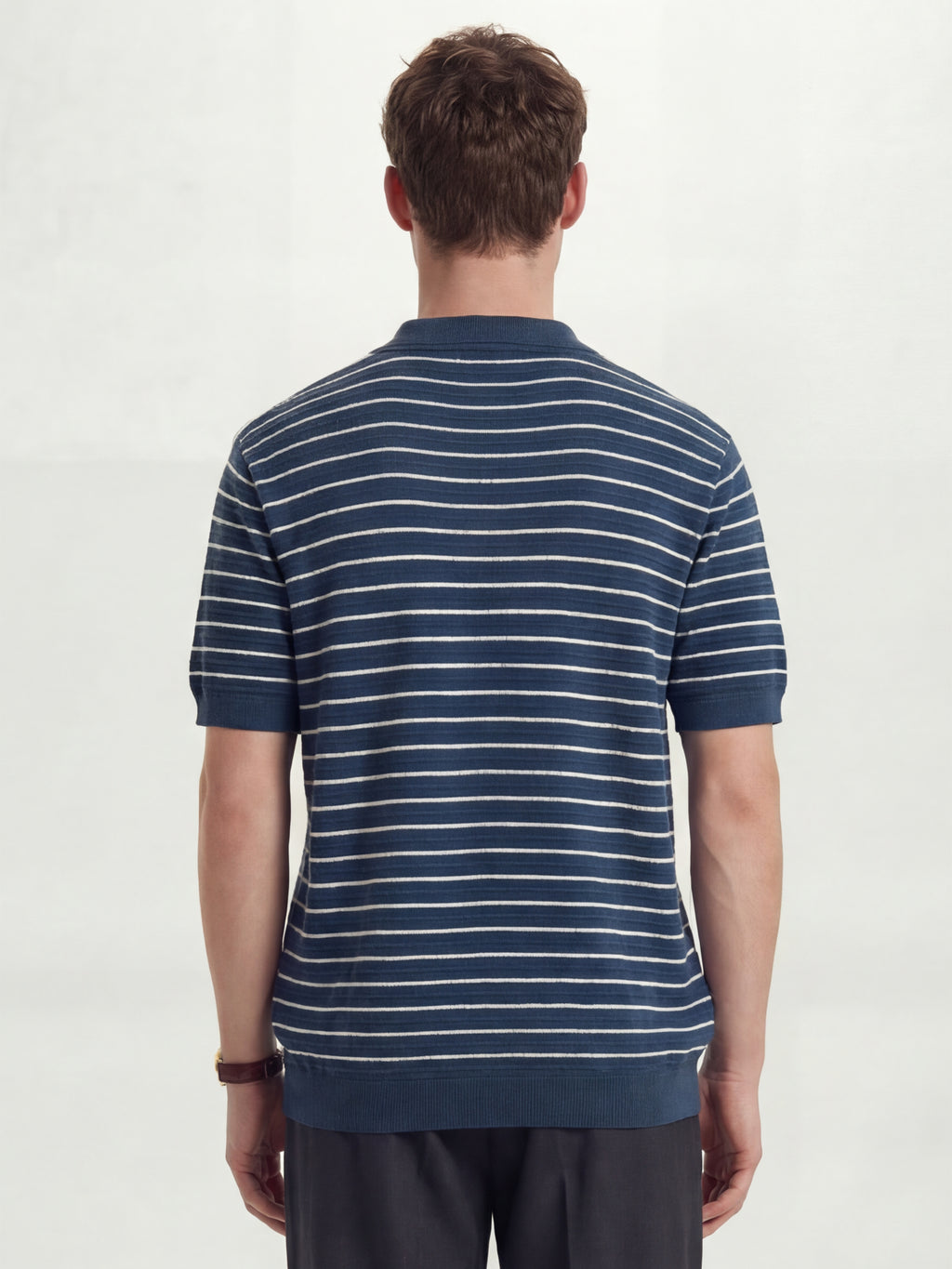 Highlander Men Navy Blue Self Design Polo Collar T-Shirt - Navy Blue - Image 3