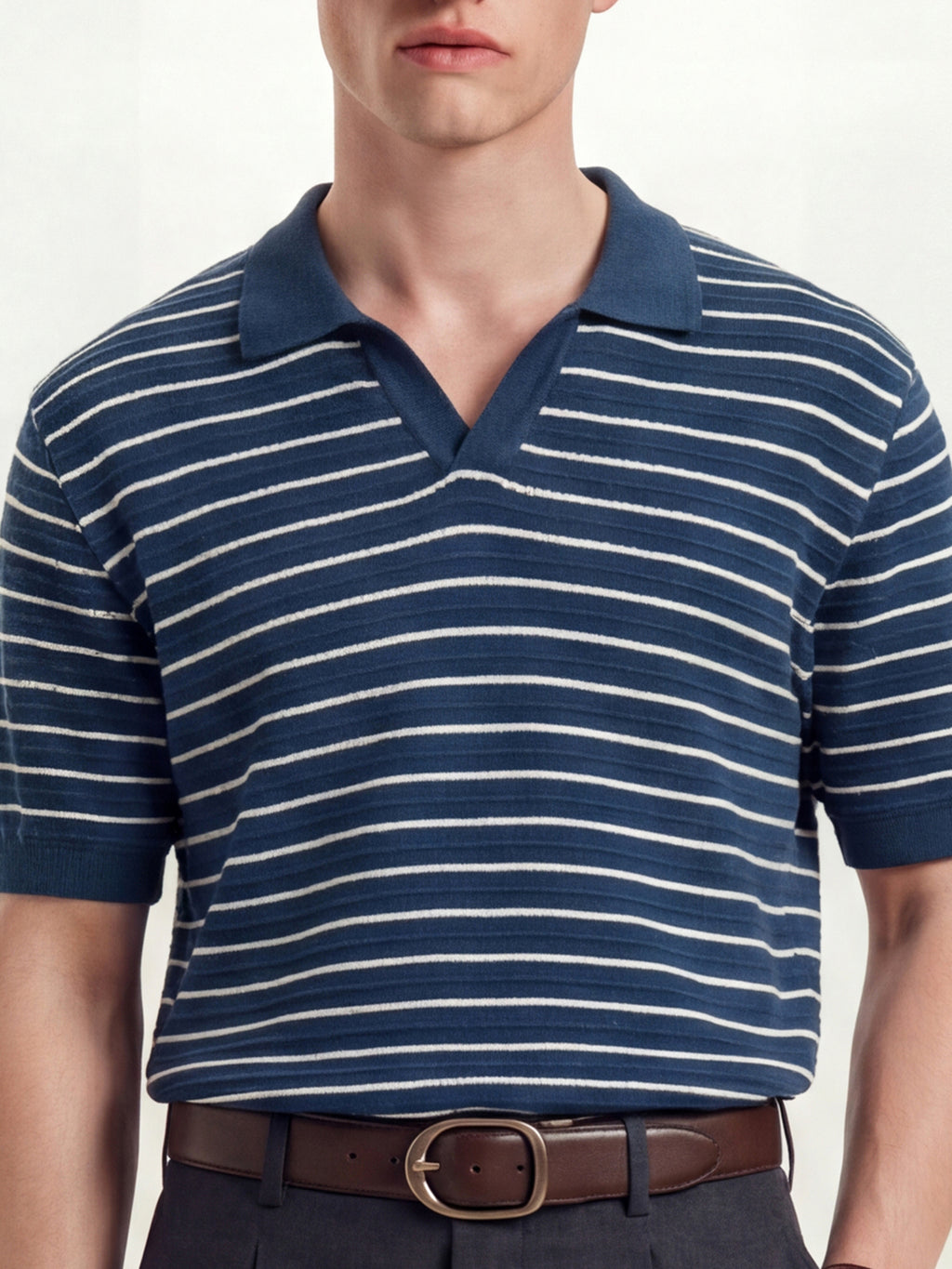 Highlander Men Navy Blue Self Design Polo Collar T-Shirt - Navy Blue - Image 5