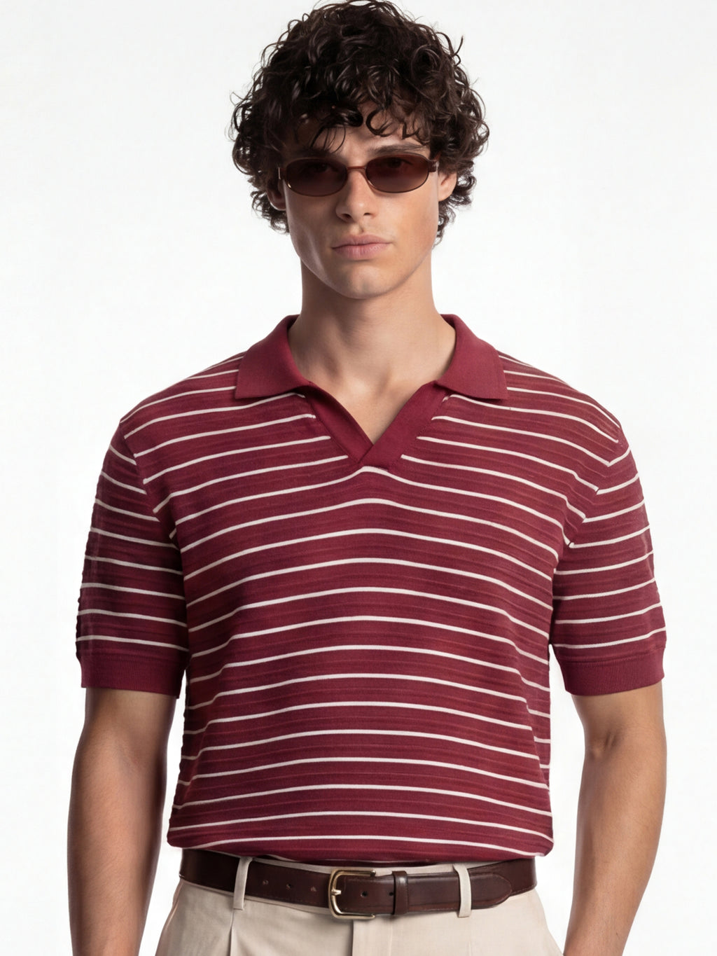 Highlander Men Burgundy Self Design Polo Collar T-Shirt - Burgundy - Image 1