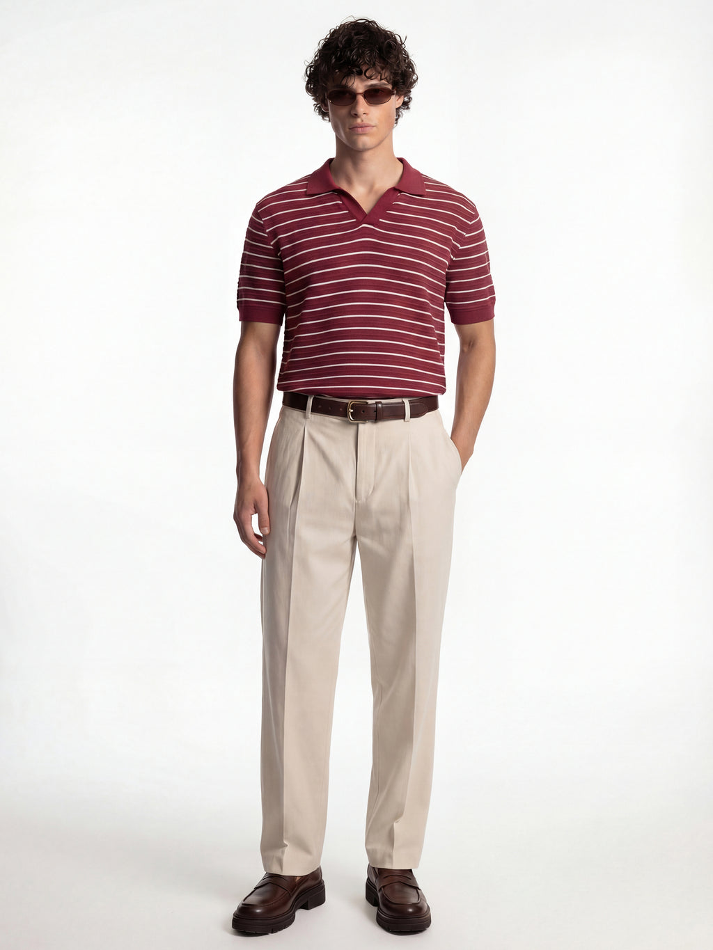 Highlander Men Burgundy Self Design Polo Collar T-Shirt - Burgundy - Image 2