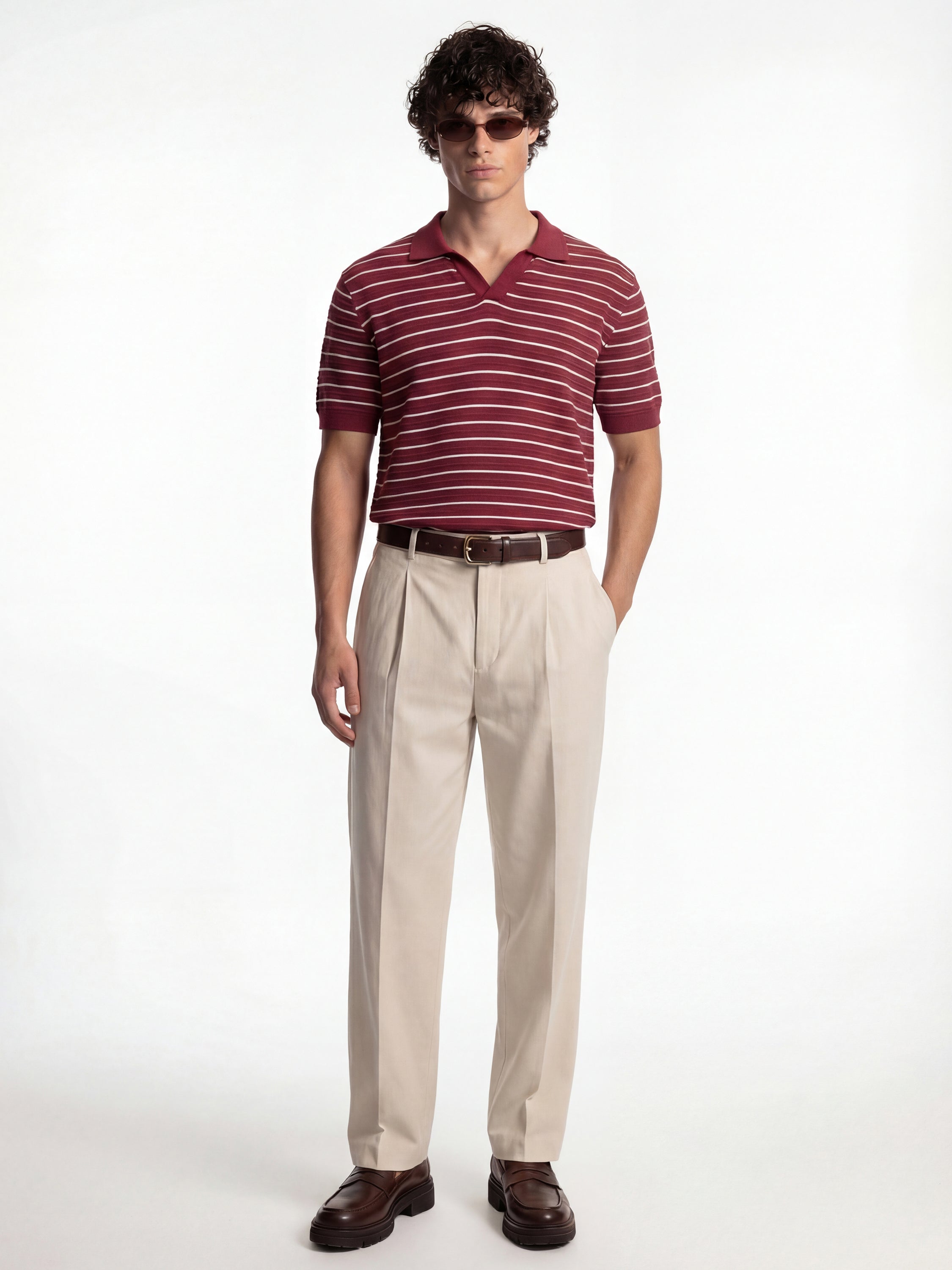 Highlander Men Burgundy Self Design Polo Collar T-Shirt - Burgundy - Image 2