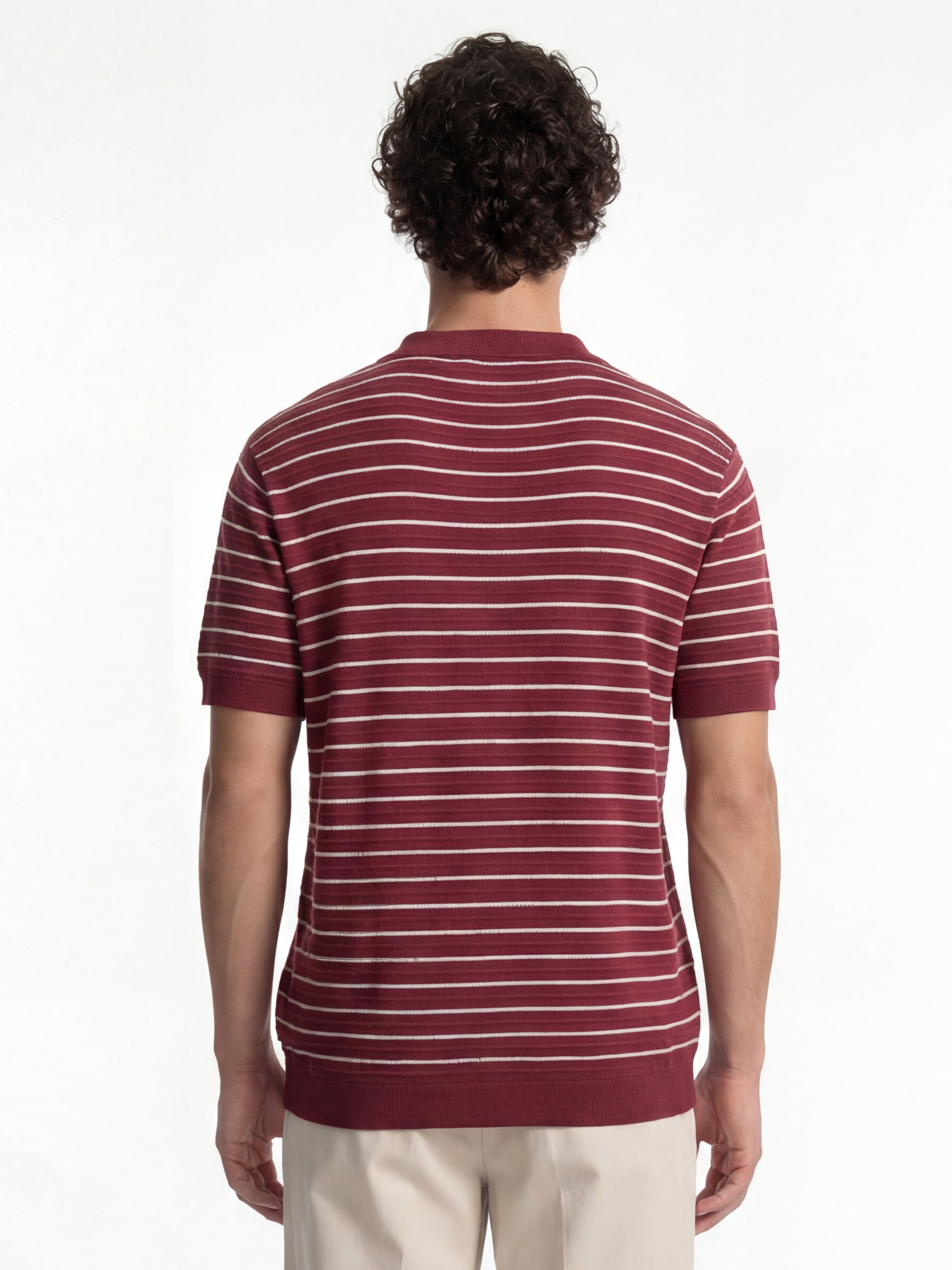 Highlander Men Burgundy Self Design Polo Collar T-Shirt - Burgundy - Image 3