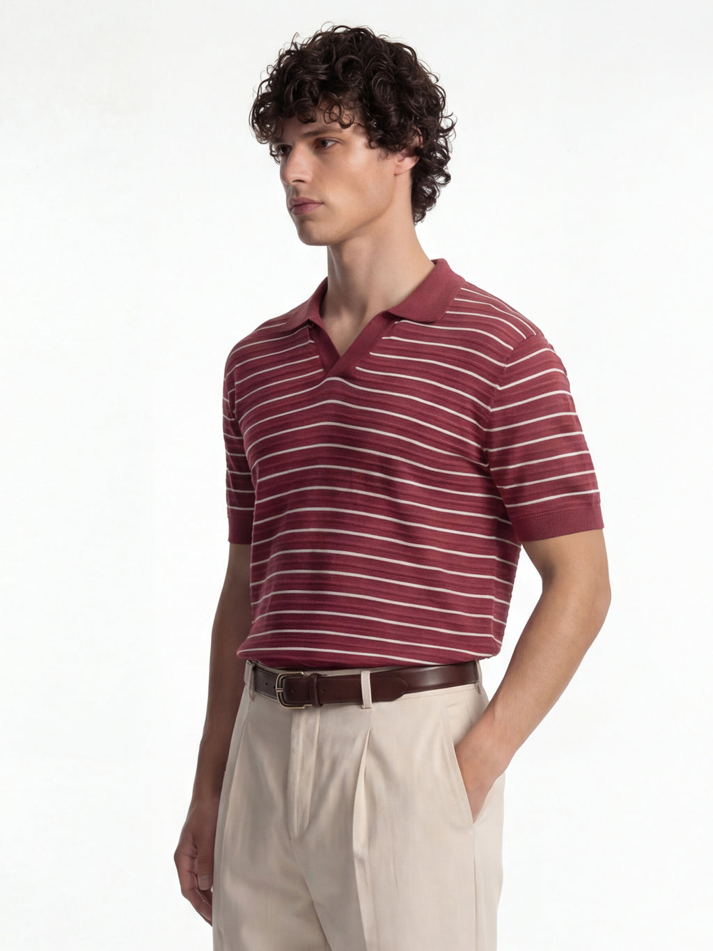 Highlander Men Burgundy Self Design Polo Collar T-Shirt - Burgundy - Image 4