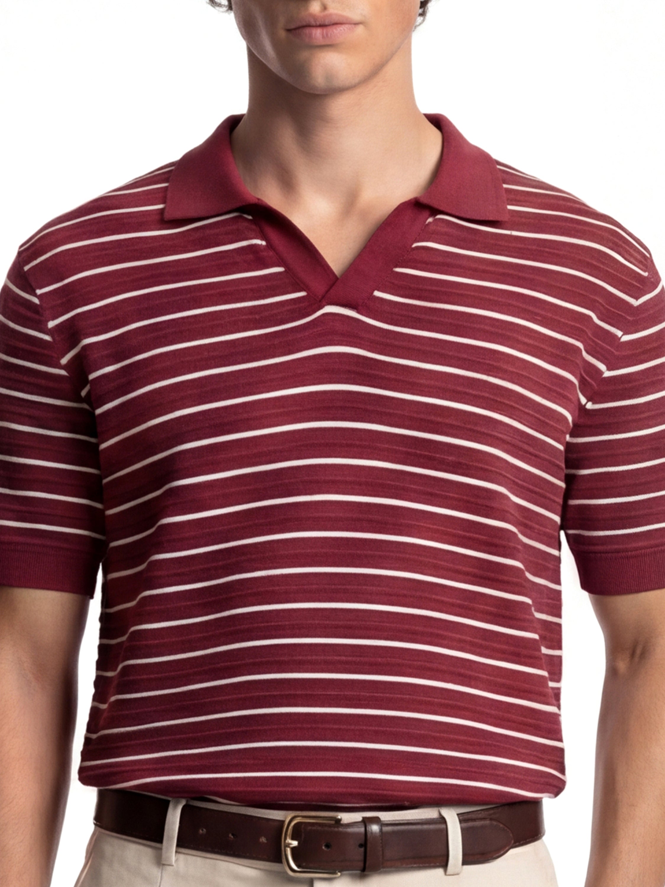 Highlander Men Burgundy Self Design Polo Collar T-Shirt - Burgundy - Image 5