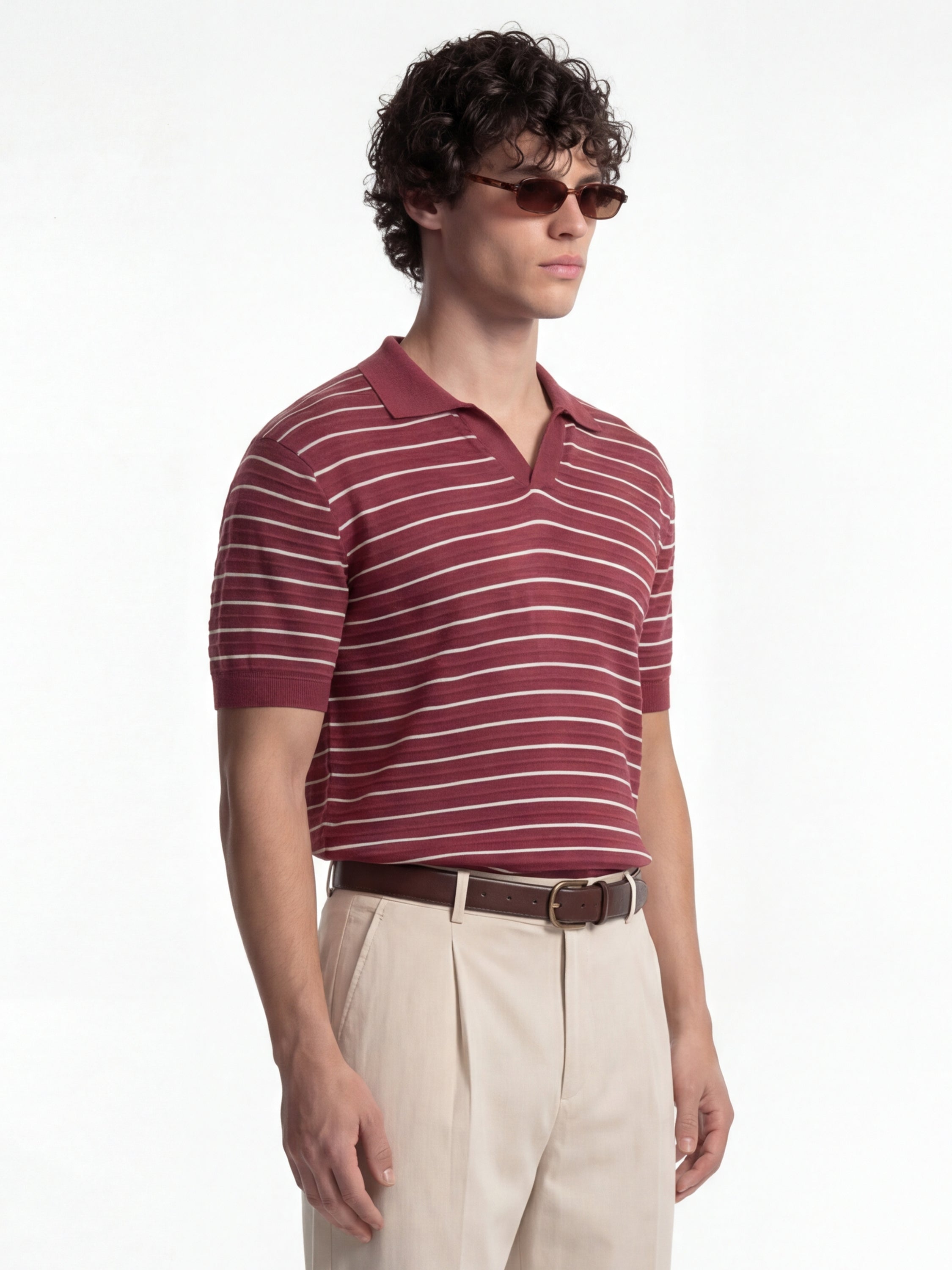 Highlander Men Burgundy Self Design Polo Collar T-Shirt - Burgundy - Image 6