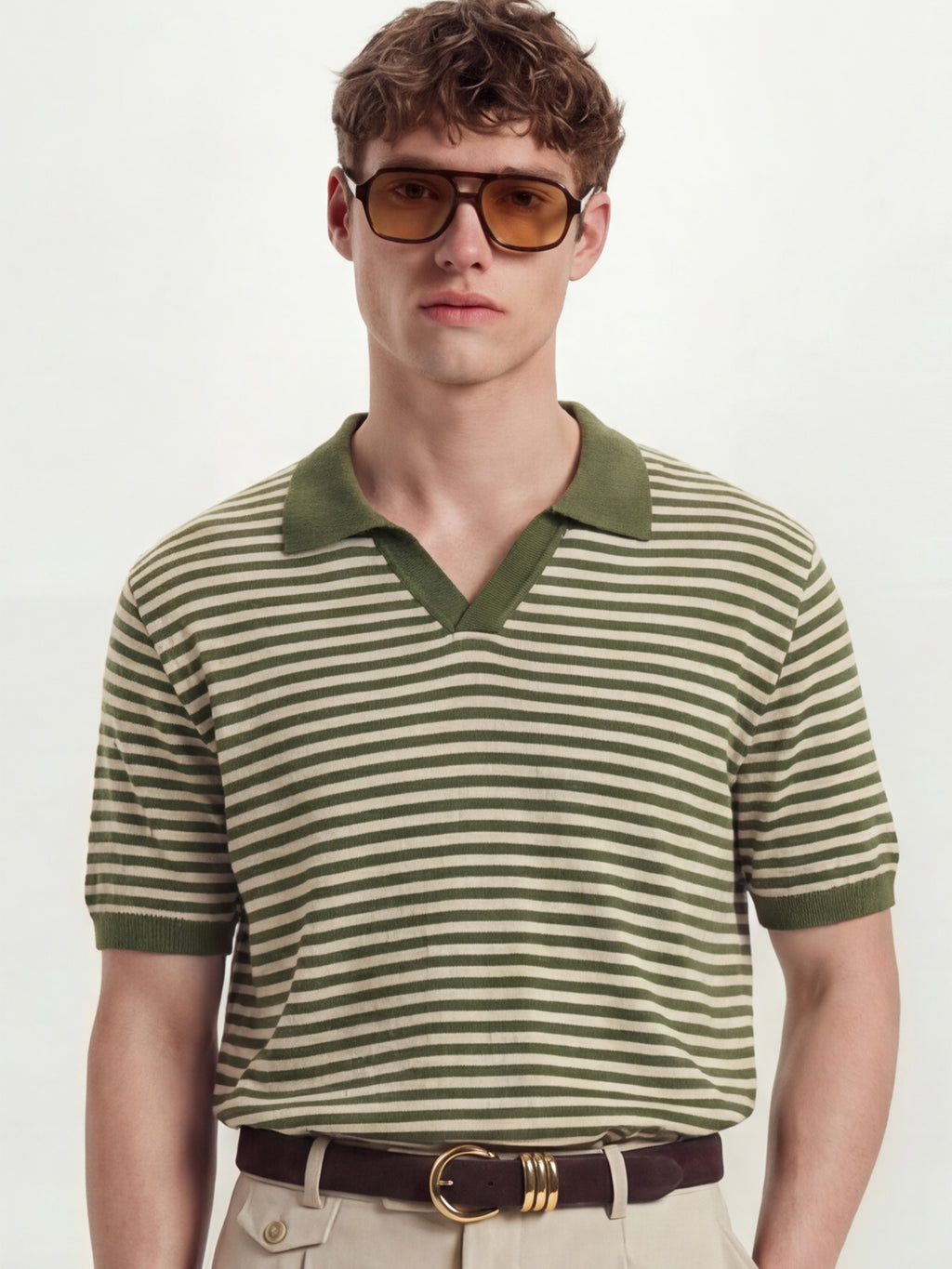 Highlander Men Olive Self Design Polo Collar T-Shirt - Olive - Image 1
