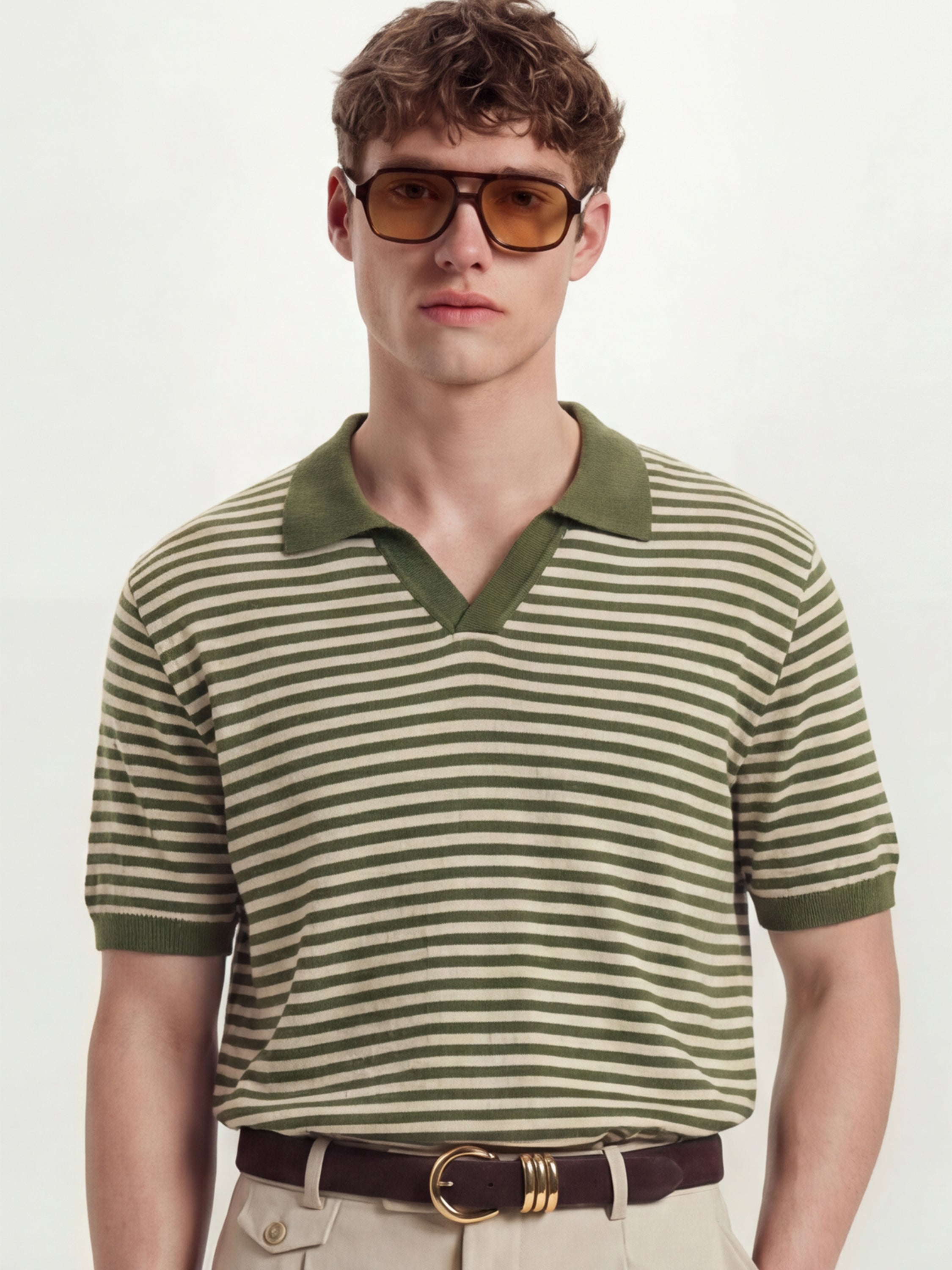 Highlander Men Olive Self Design Polo Collar T-Shirt - Olive - Image 1