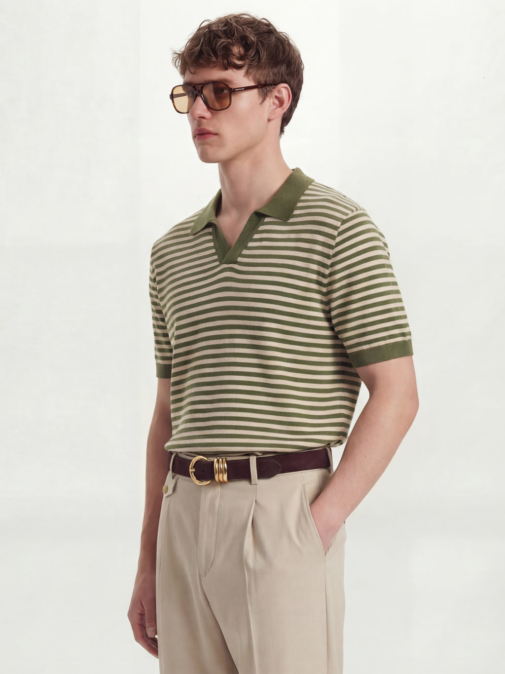 Highlander Men Olive Self Design Polo Collar T-Shirt - Olive - Image 4
