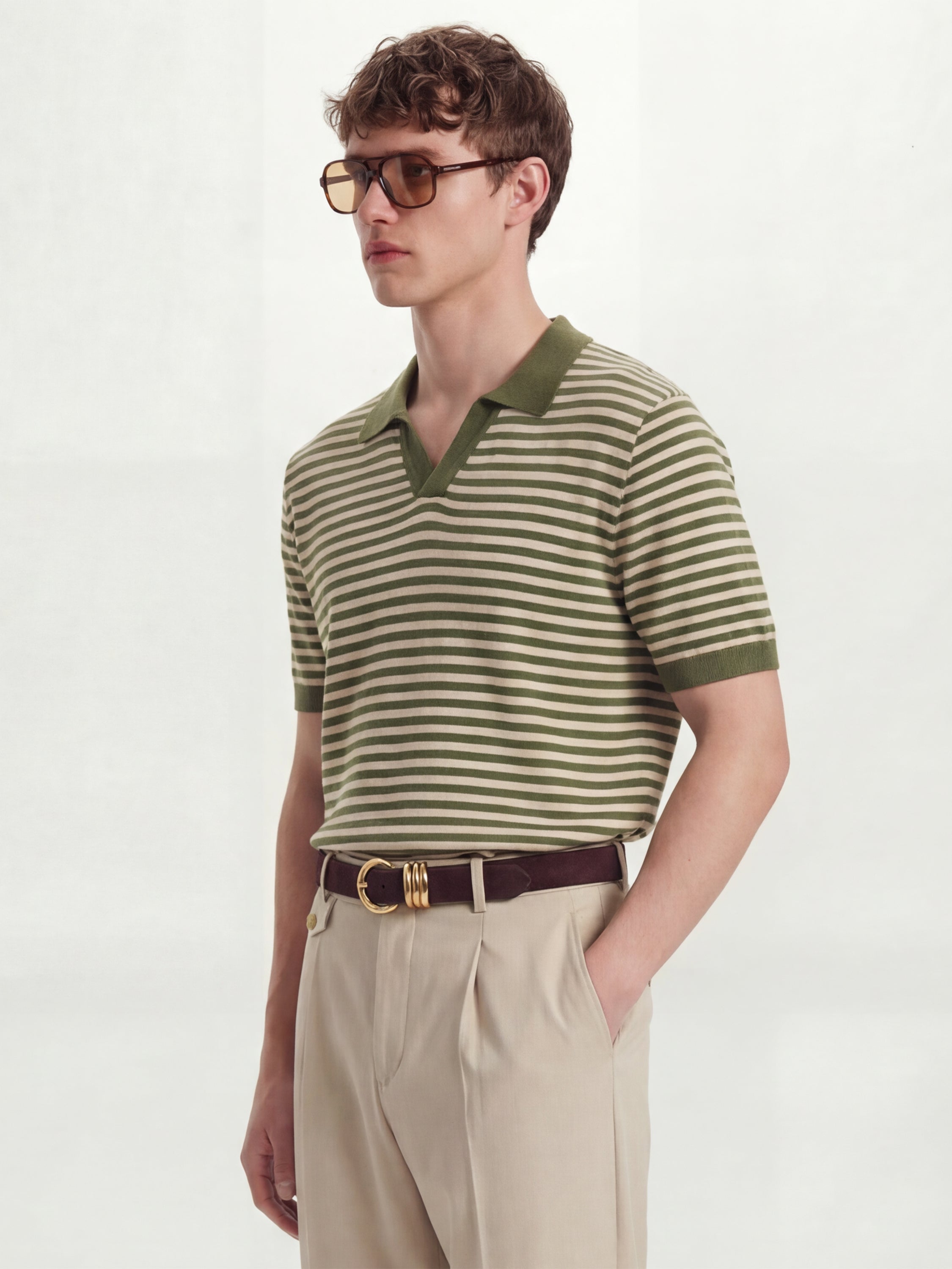 Highlander Men Olive Self Design Polo Collar T-Shirt - Olive - Image 4
