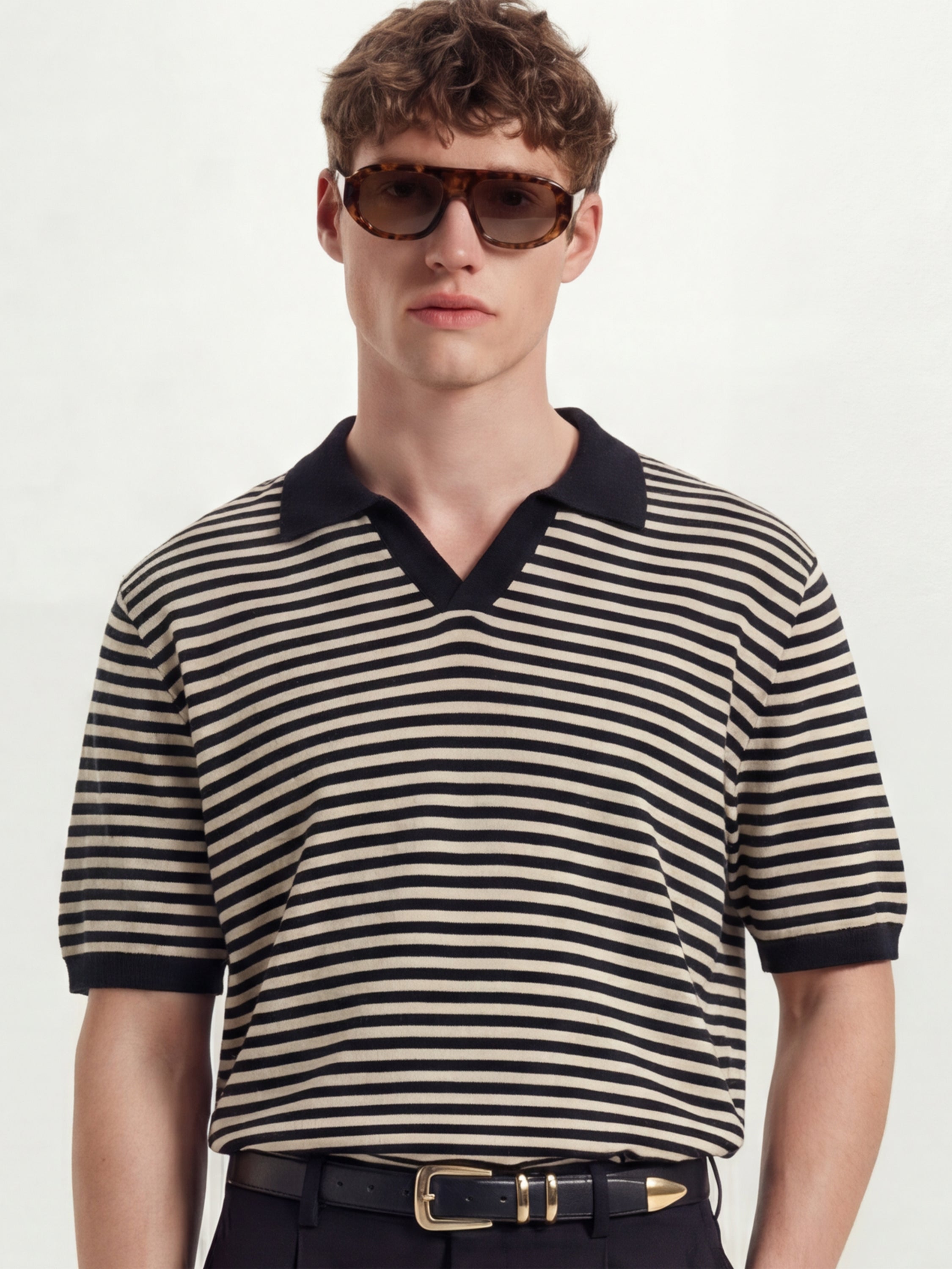 Highlander Men Black Self Design Polo Collar T-Shirt - Black - Image 1