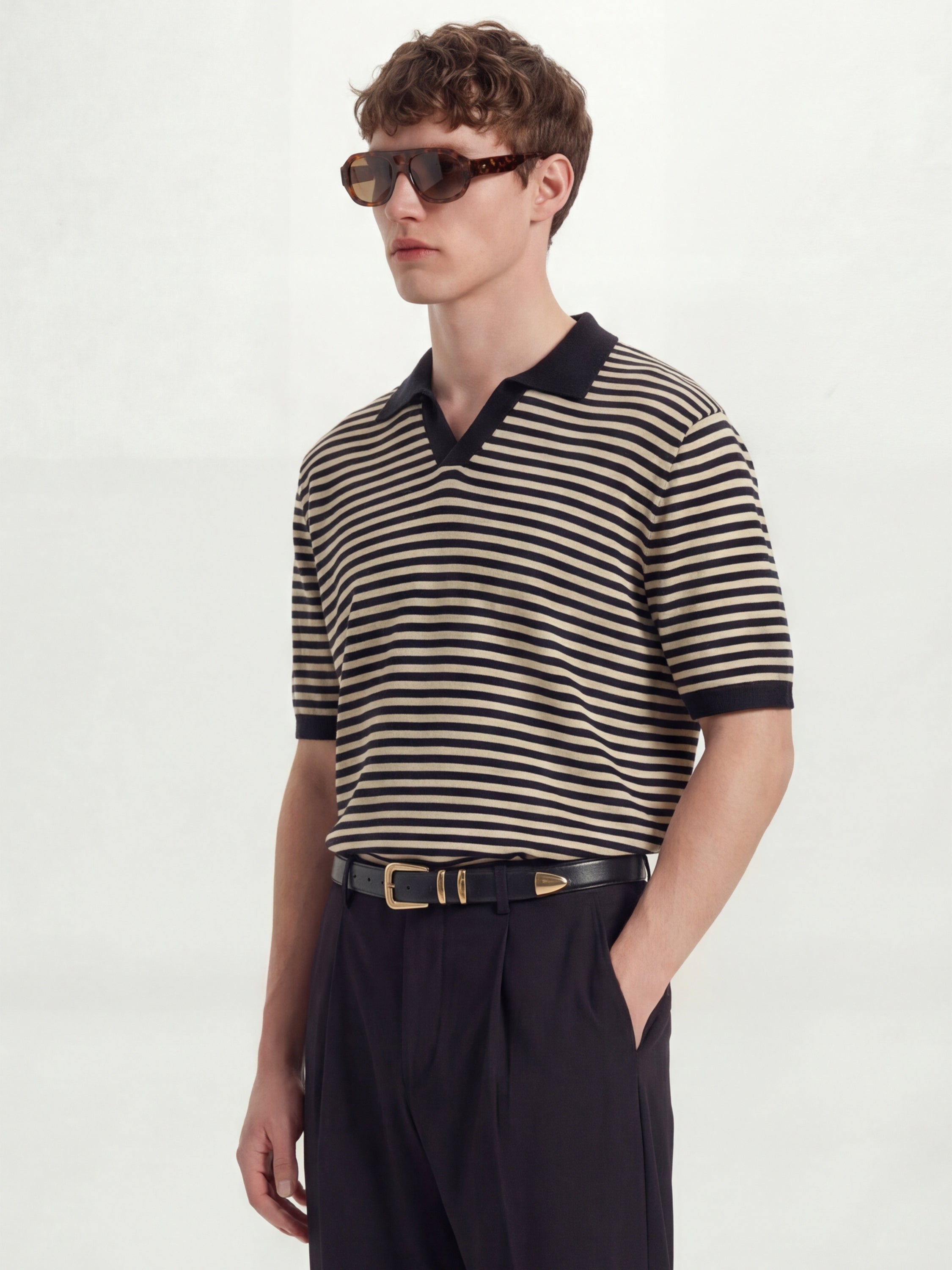 Highlander Men Black Self Design Polo Collar T-Shirt - Black - Image 4