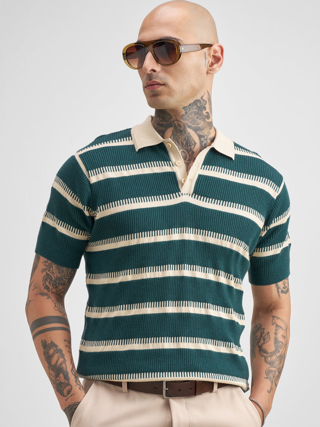 Highlander Men Teal Self Design Polo Collar T-Shirt - Teal - Image 1