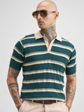 Highlander Men Teal Self Design Polo Collar T-Shirt - Teal - Image 1
