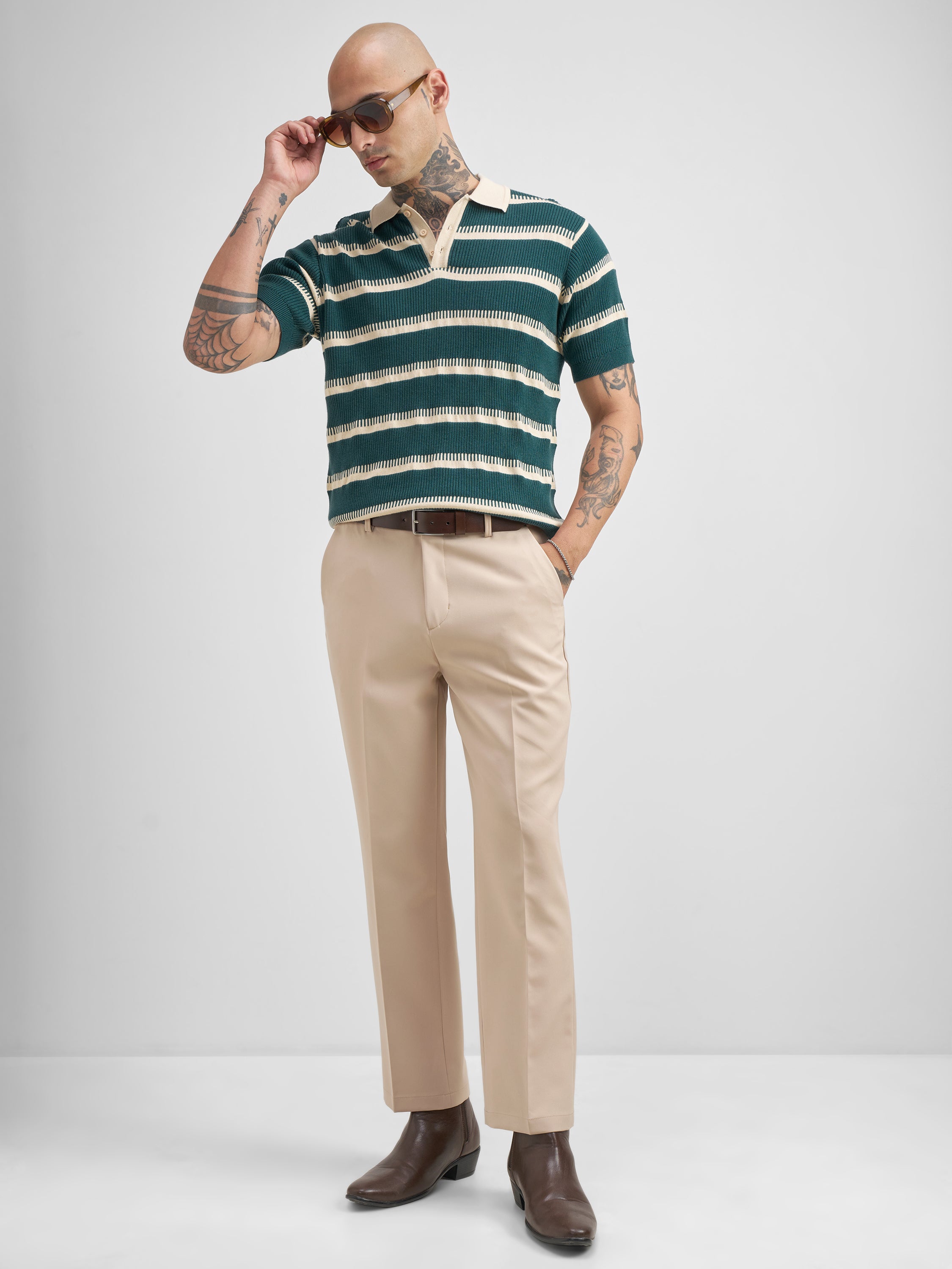Highlander Men Teal Self Design Polo Collar T-Shirt - Teal - Image 2