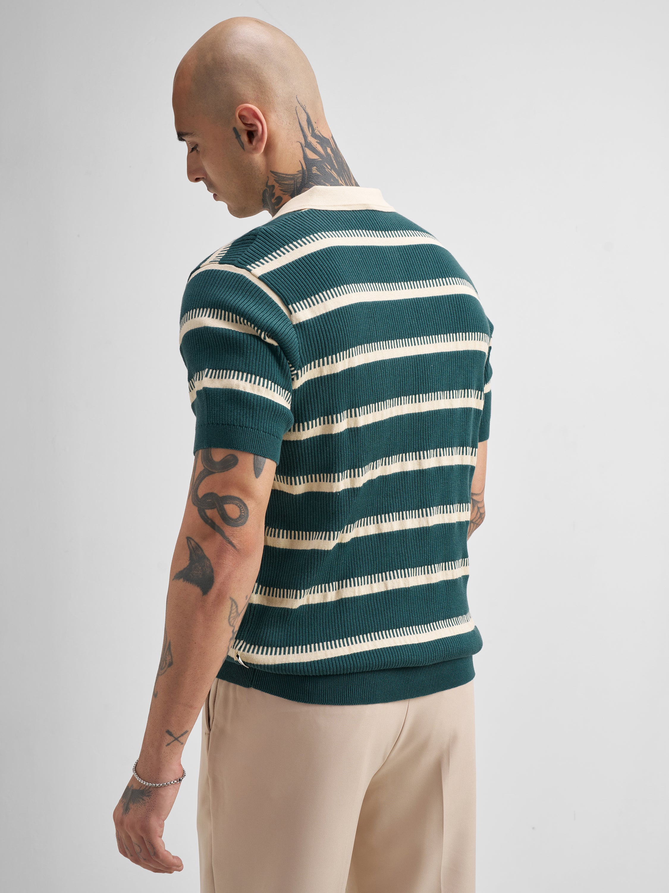Highlander Men Teal Self Design Polo Collar T-Shirt - Teal - Image 3