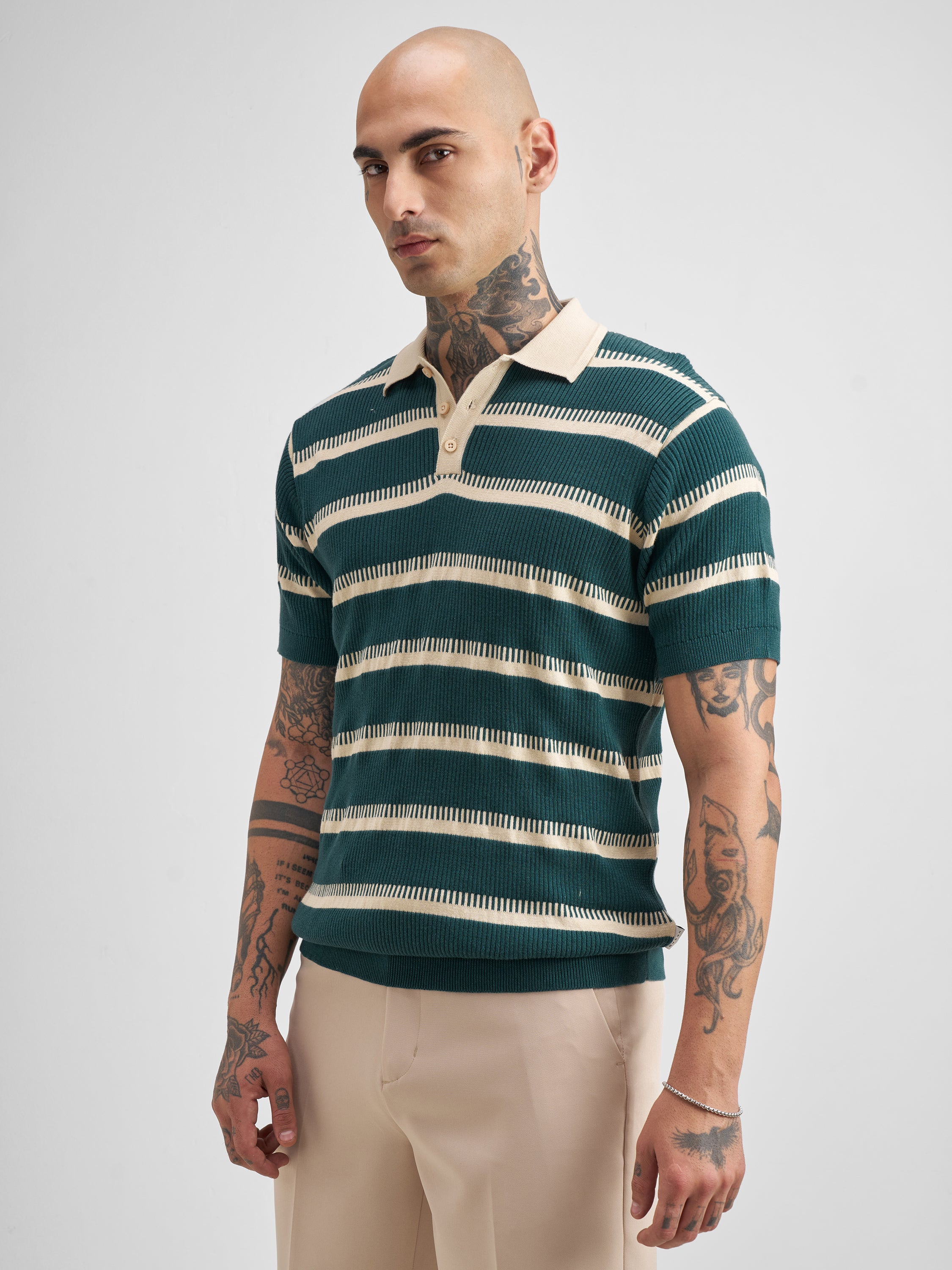 Highlander Men Teal Self Design Polo Collar T-Shirt - Teal - Image 4