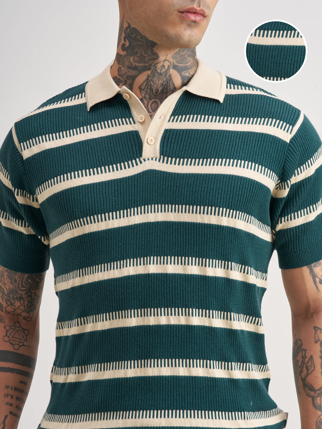 Highlander Men Teal Self Design Polo Collar T-Shirt - Teal - Image 5