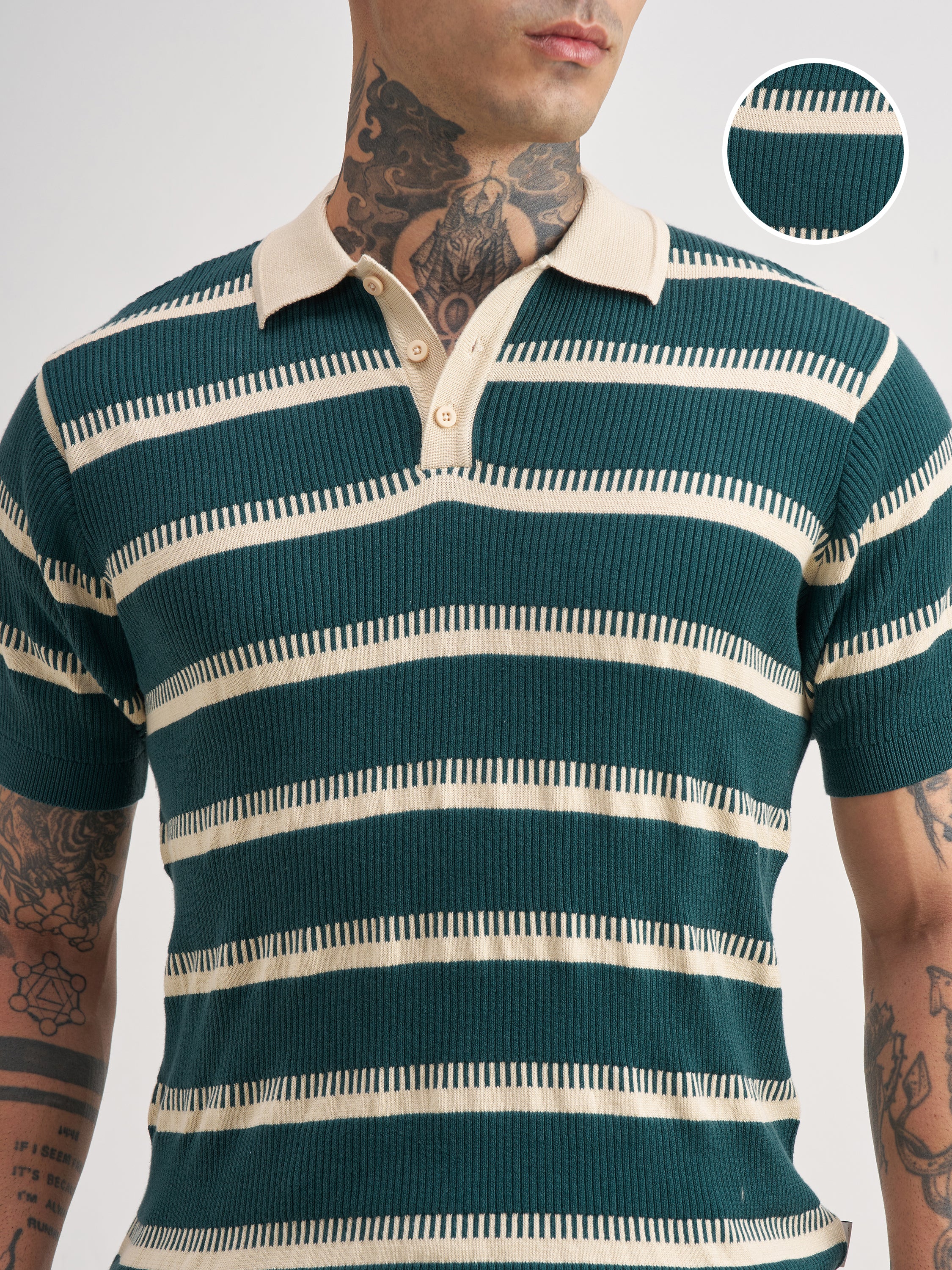 Highlander Men Teal Self Design Polo Collar T-Shirt - Teal - Image 5