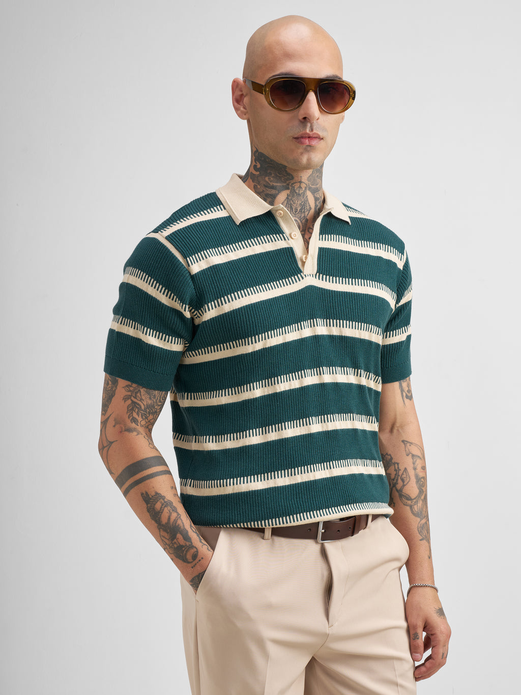 Highlander Men Teal Self Design Polo Collar T-Shirt - Teal - Image 6