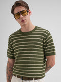 Highlander Men Olive Striped Round Neck T-Shirt