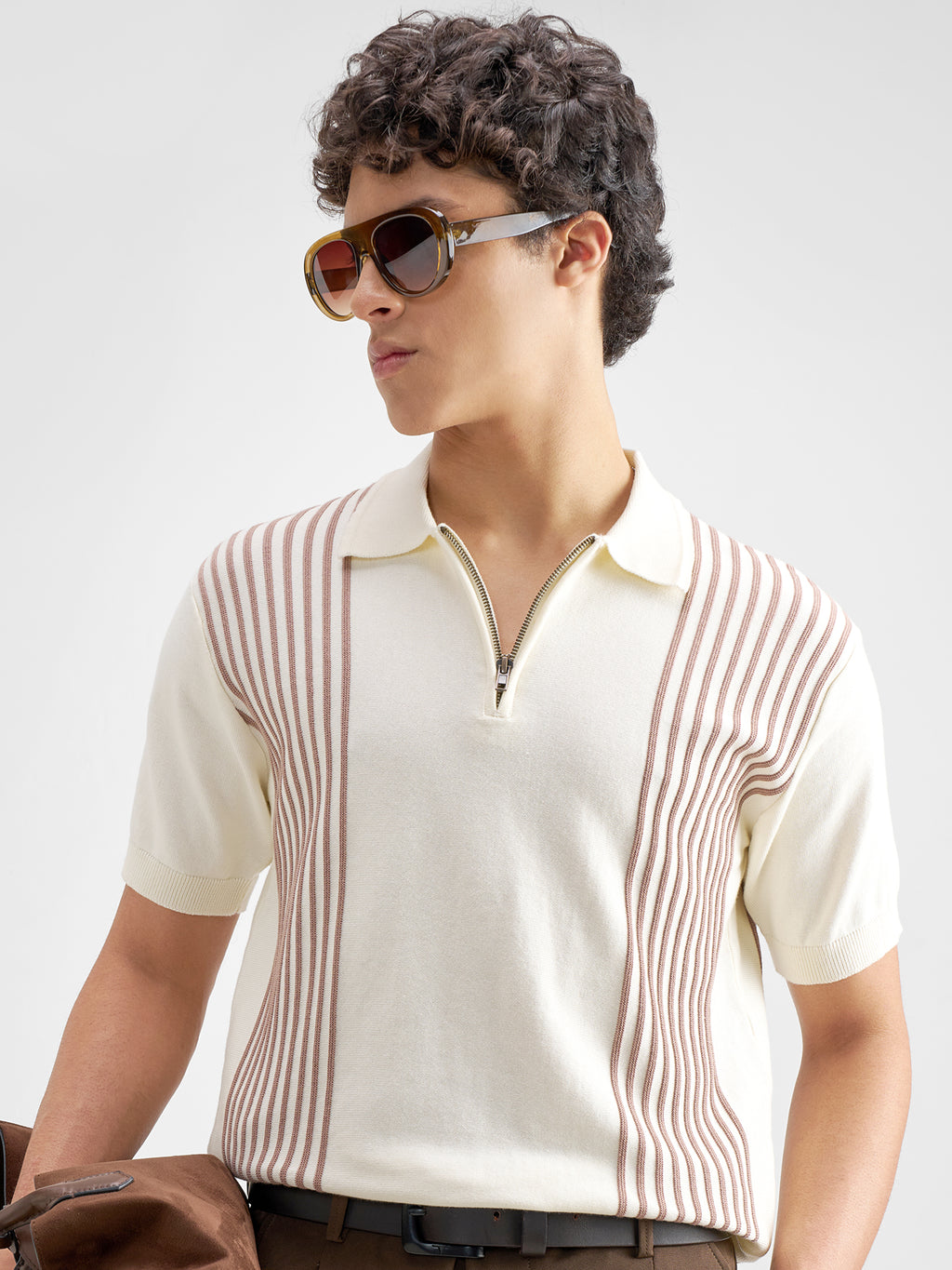 Highlander Men Off White Self Design Polo Collar T-Shirt - Off White - Image 1