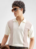 Highlander Men Off White Self Design Polo Collar T-Shirt - Off White - Image 1