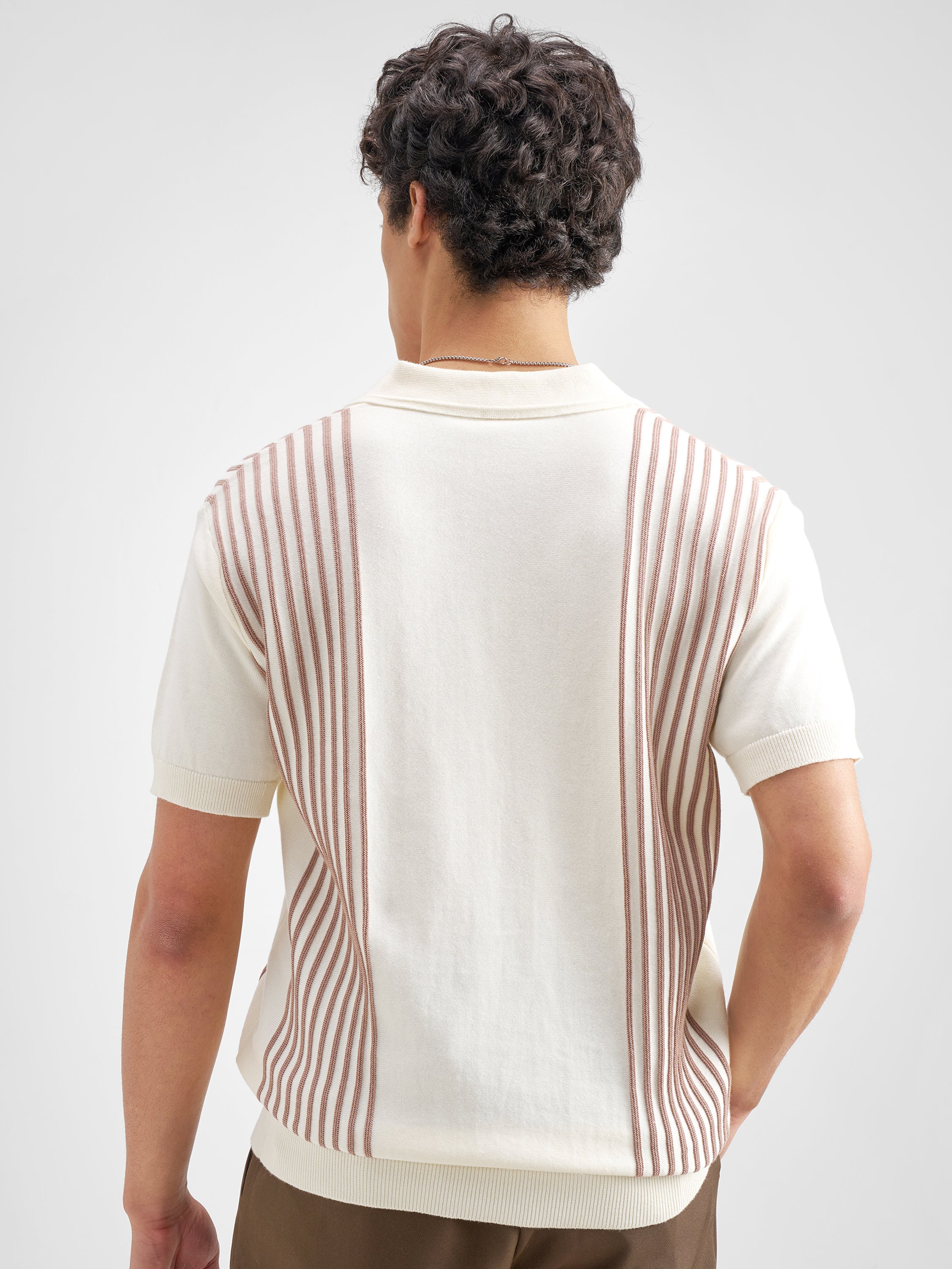 Highlander Men Off White Self Design Polo Collar T-Shirt - Off White - Image 3