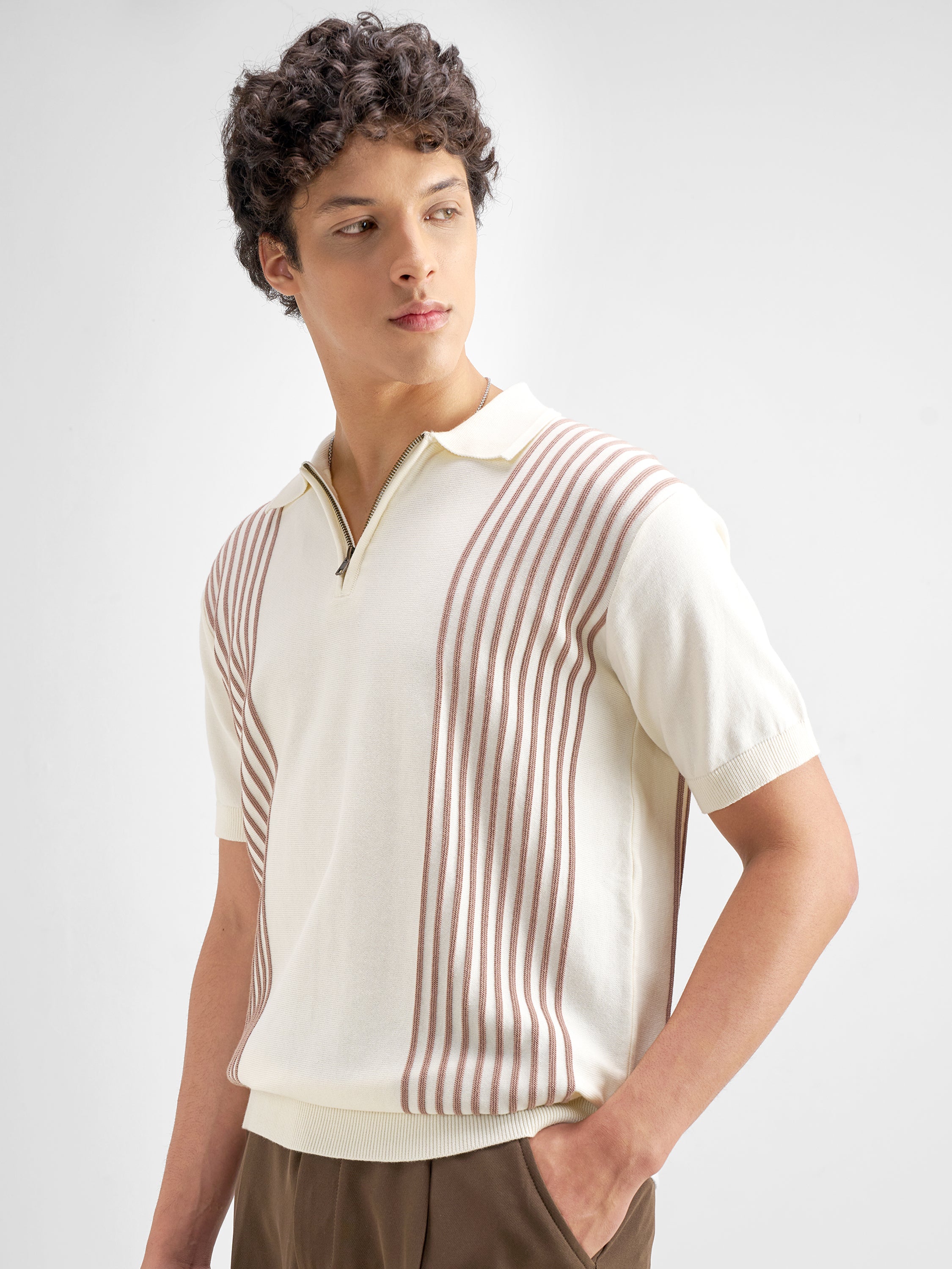 Highlander Men Off White Self Design Polo Collar T-Shirt - Off White - Image 4