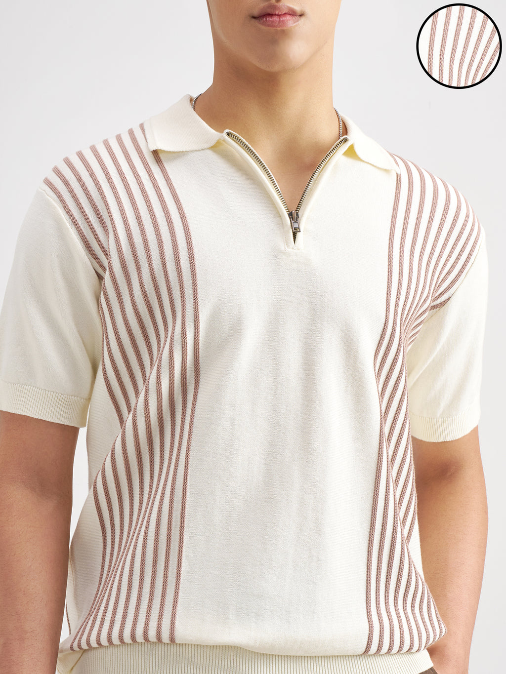 Highlander Men Off White Self Design Polo Collar T-Shirt - Off White - Image 5
